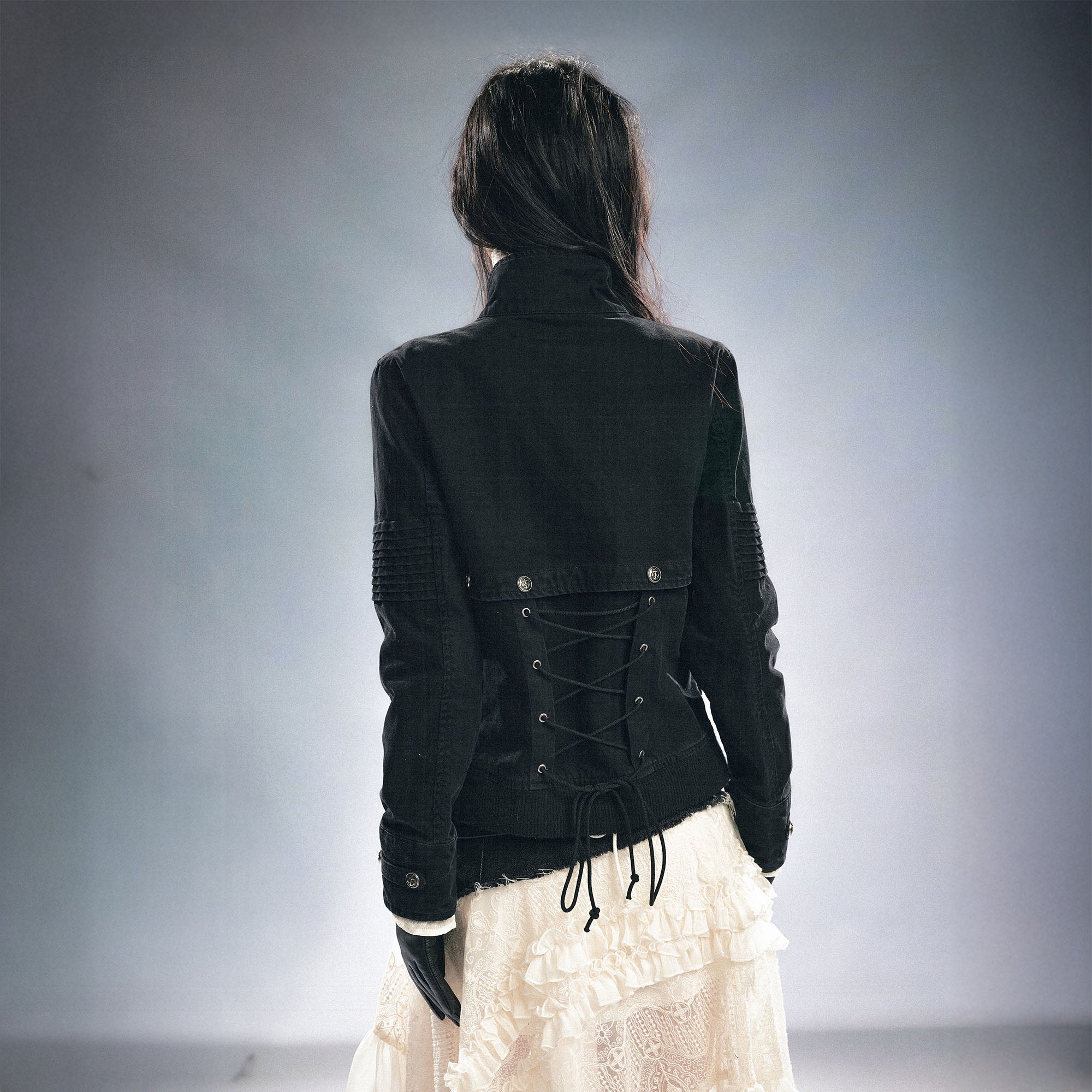 CESTNOUS Detachable Buckle-Strap Lace-Up Back Jacket