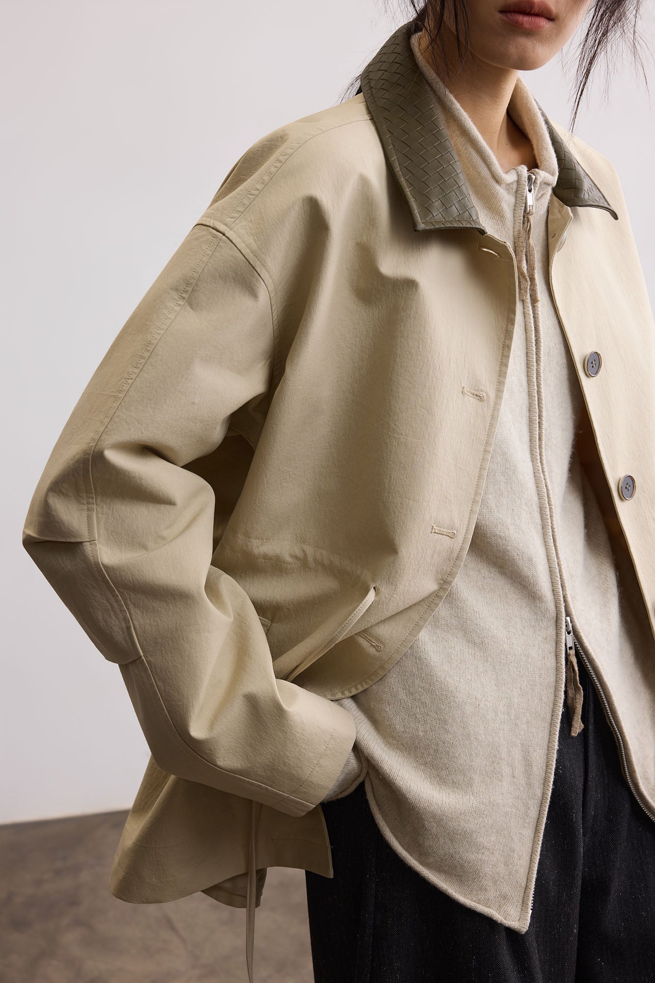 SAME FLOW Woven PU Collar Drawstring Jacket