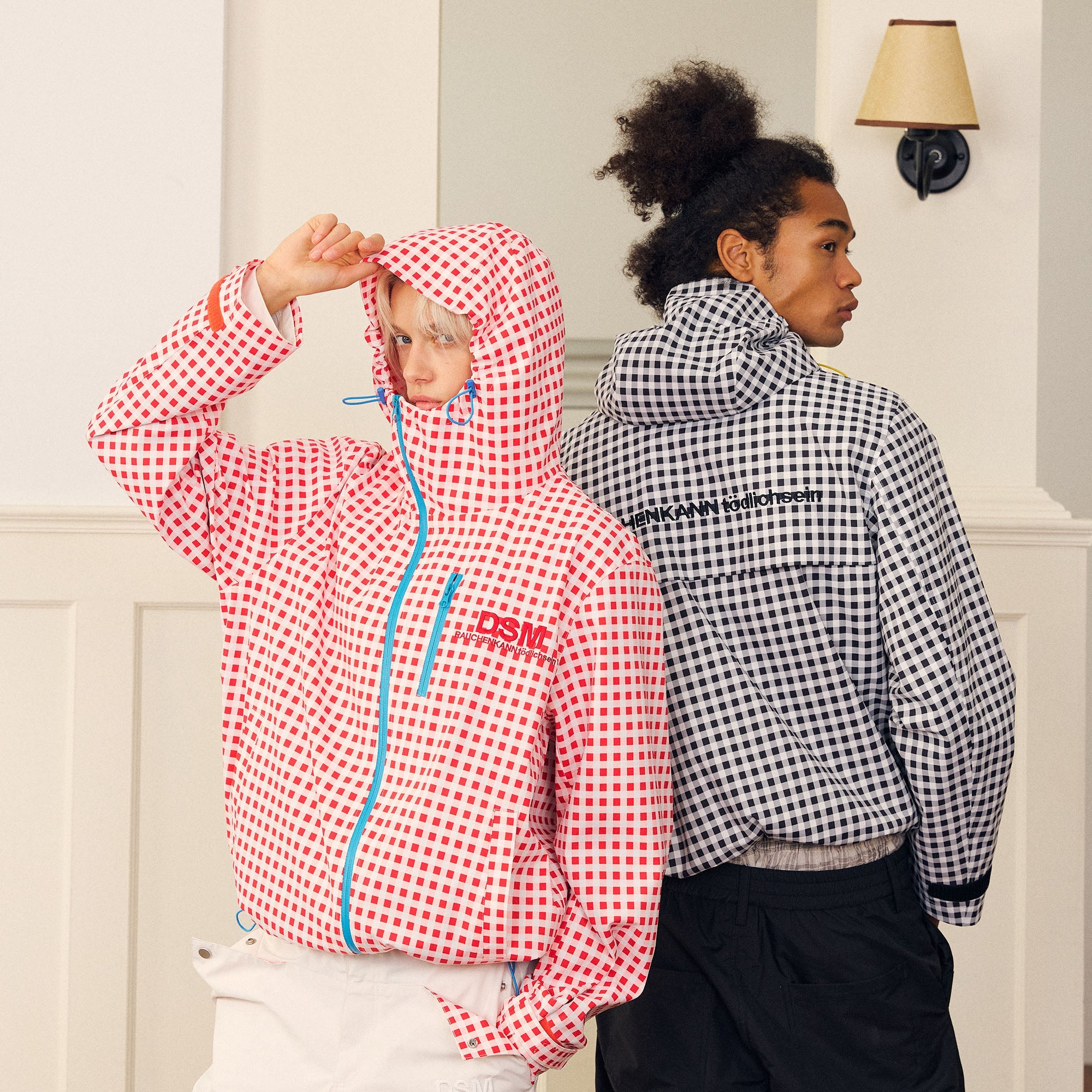 DONSMOKE Diagonal-Zip Check Teflon Windbreaker