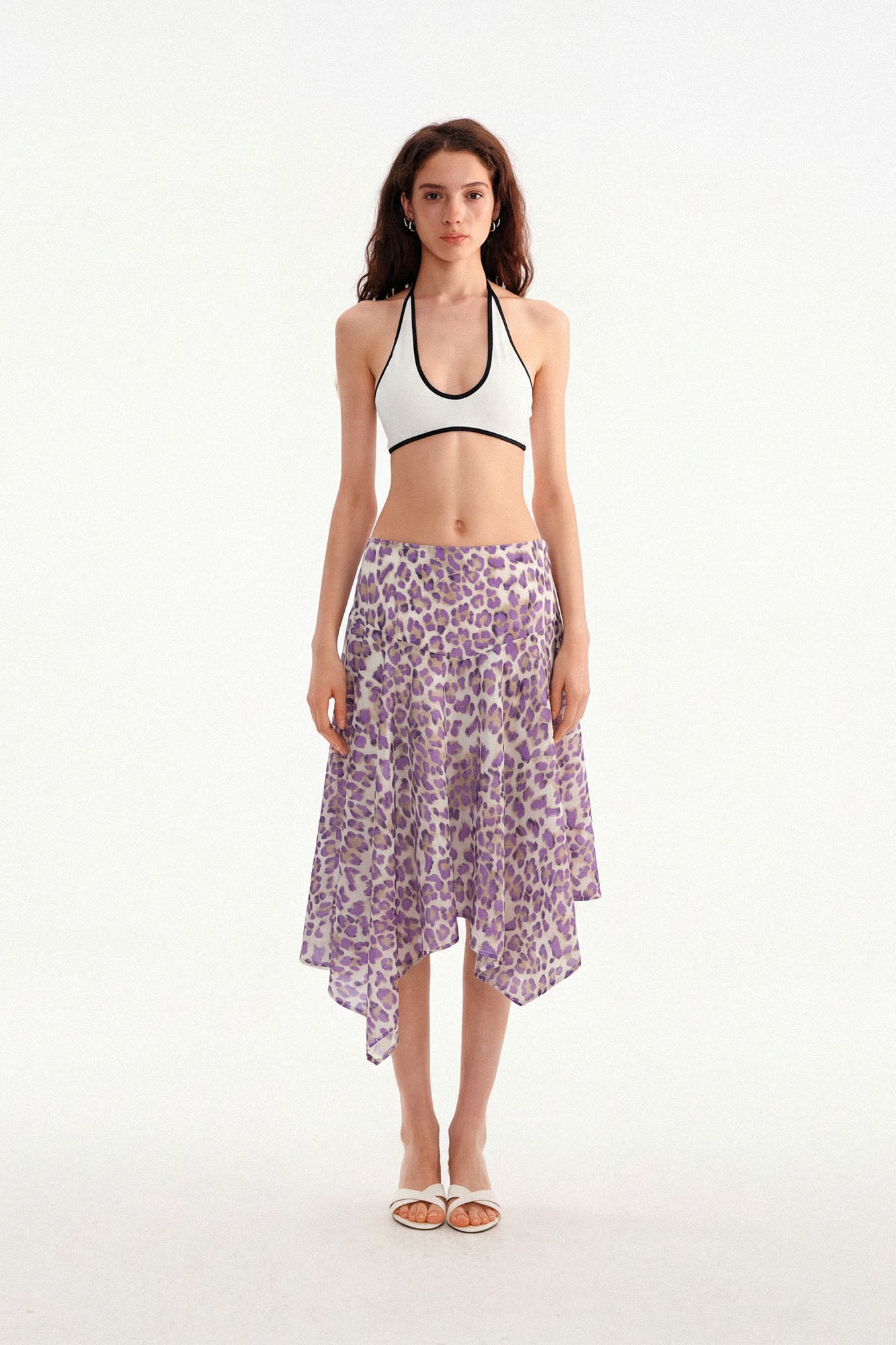 MUSE NAPS Irregular Leopard Print Flowy Midi Skirt
