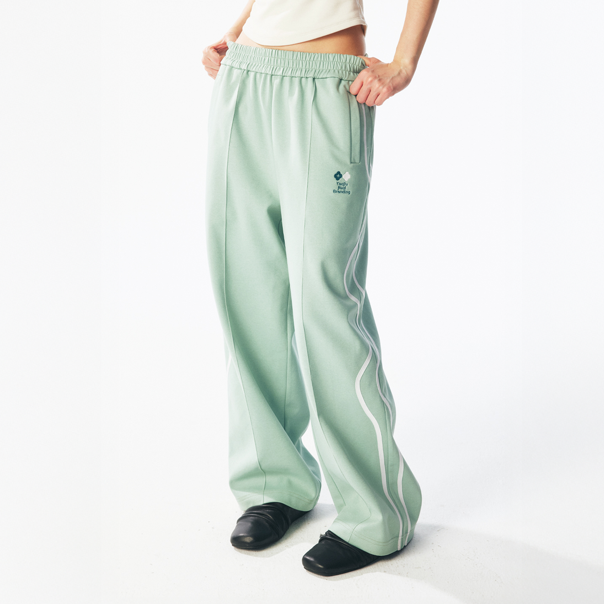1997 POSTOFFICE Contrast Curved-Stripe Quick-Dry Track Pants