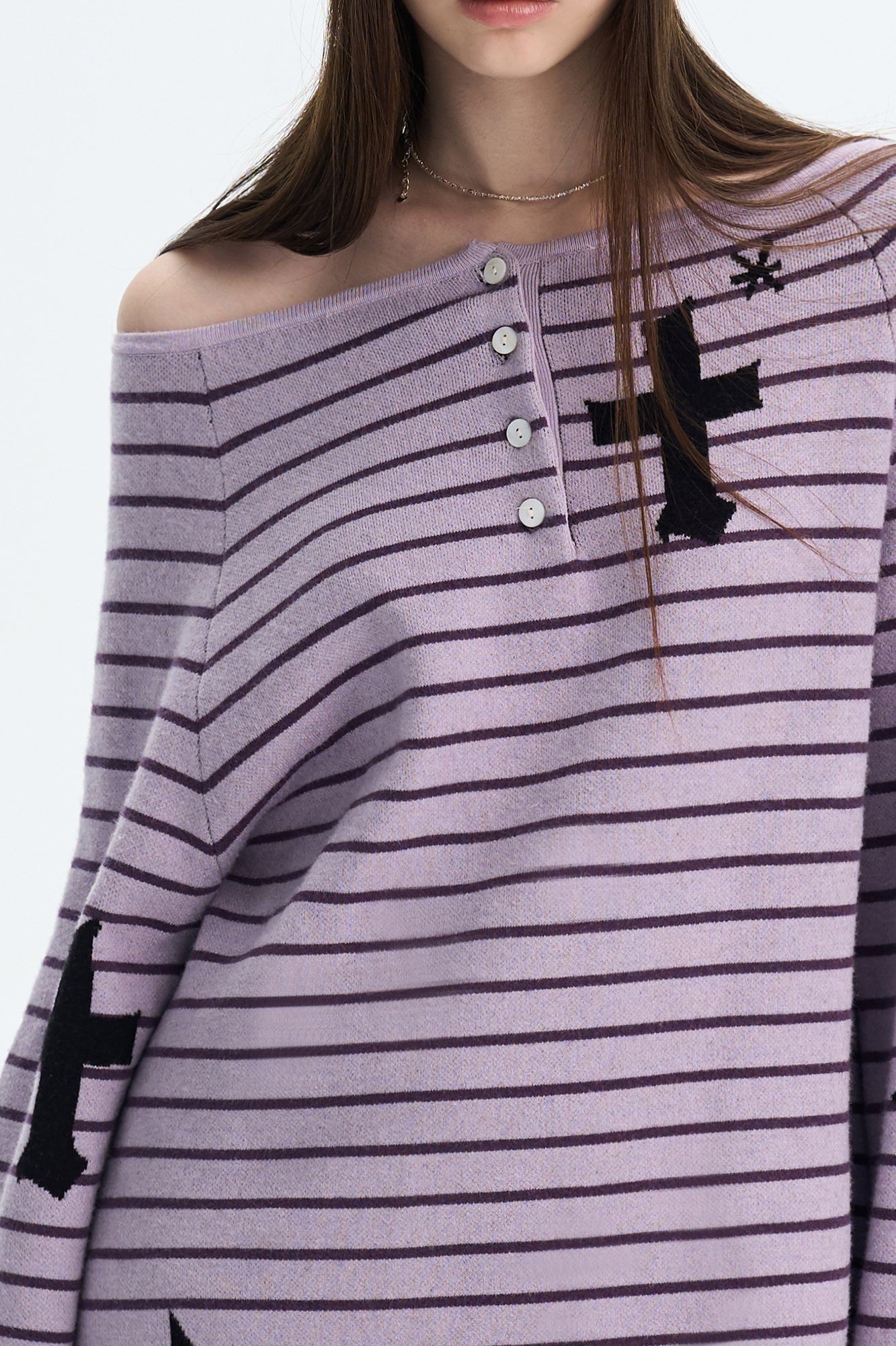 THE NEVERMORE Reversible Striped Cross-Star Knit Pullover