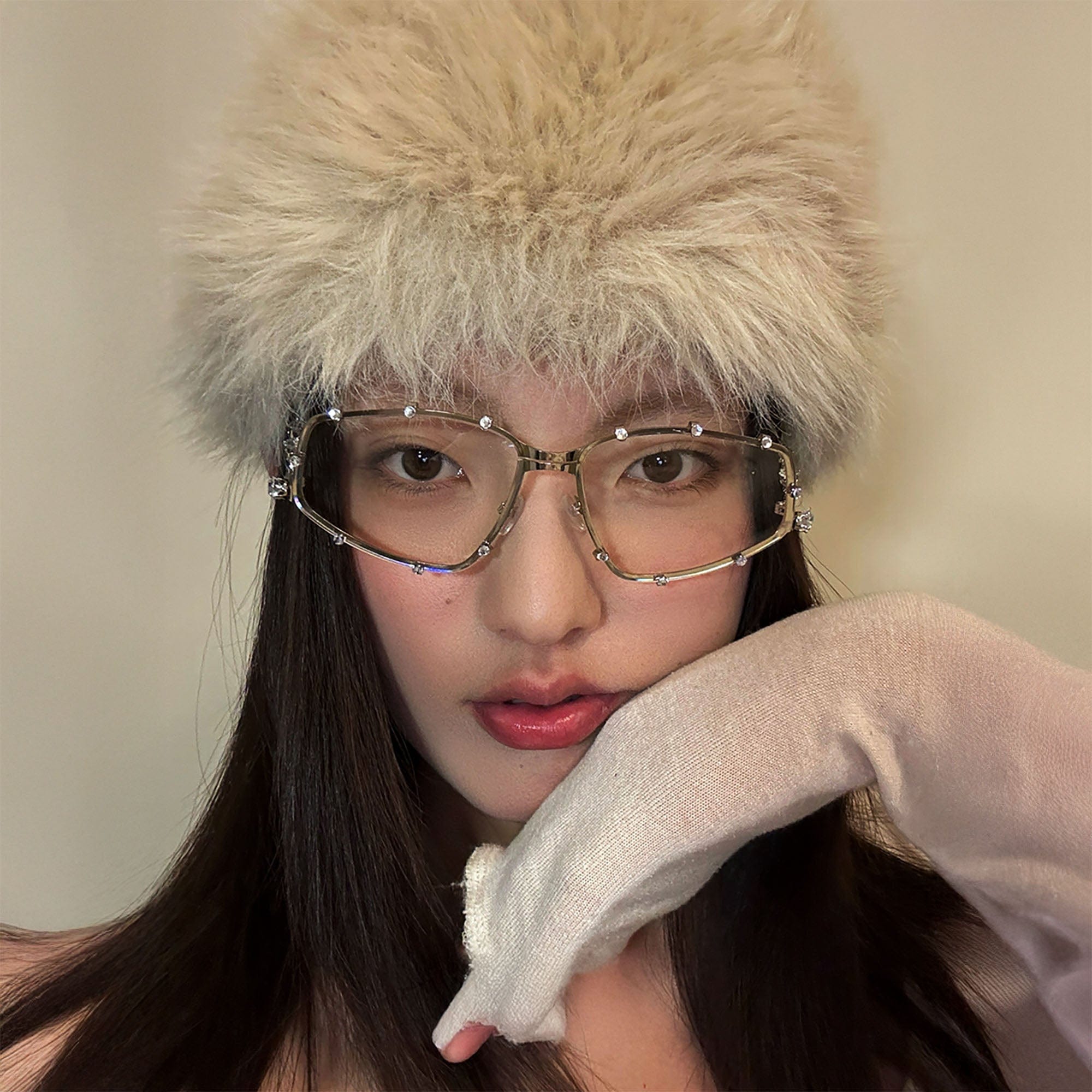 DAMAGE ASIA Embellished Crystal-Rim Angular Glasses, premium urban and streetwear designers apparel on PROJECTISR.com, DAMAGE ASIA