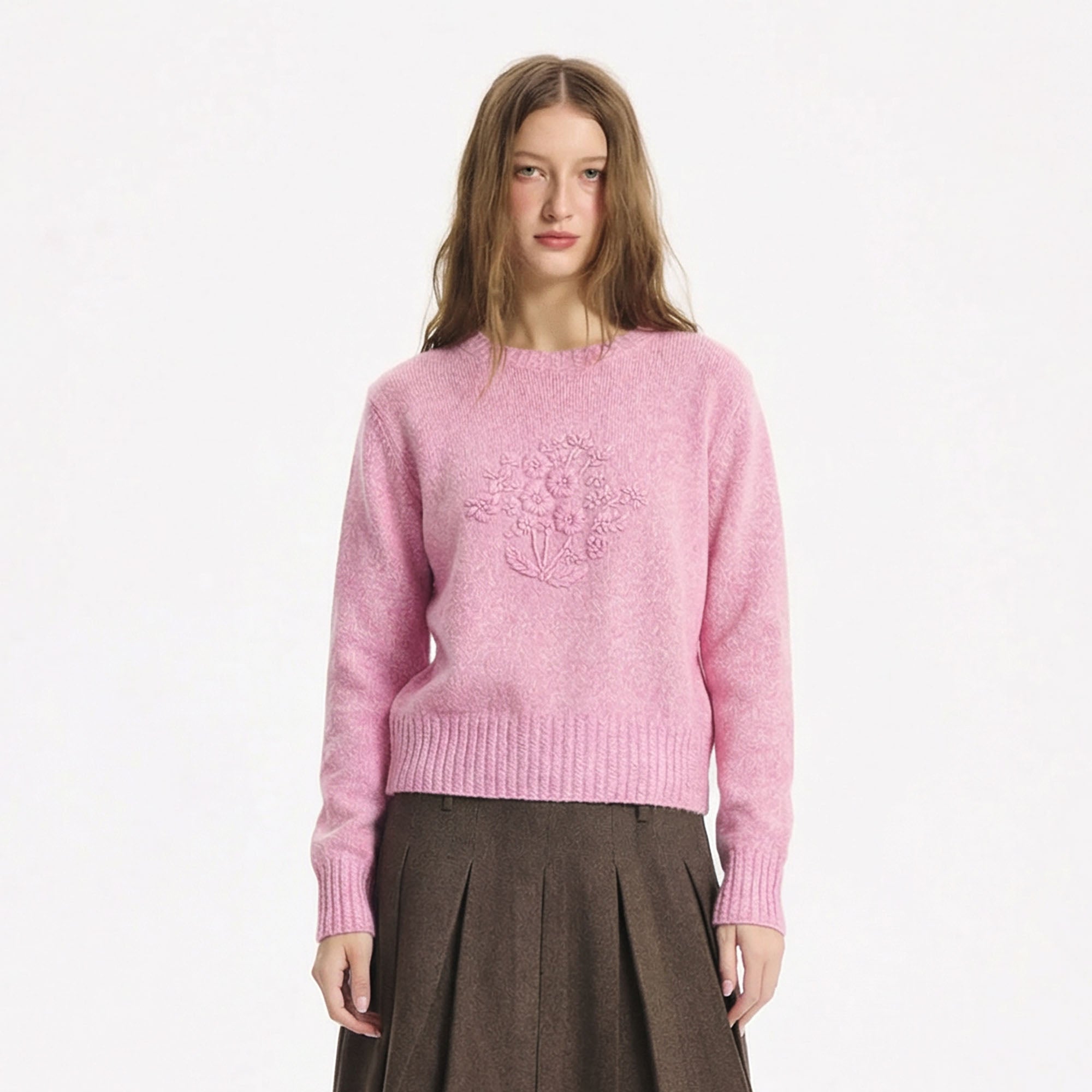 LEONSENSE Floral Embroidered Wool-Blend Sweater