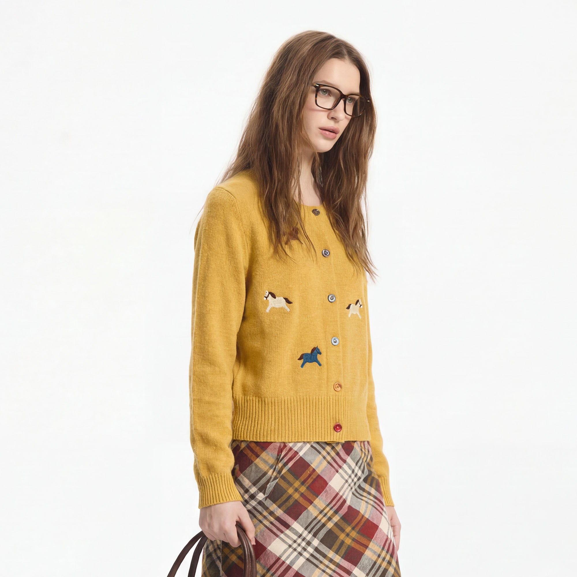 LEONSENSE Pony Embroidered Button Cardigan