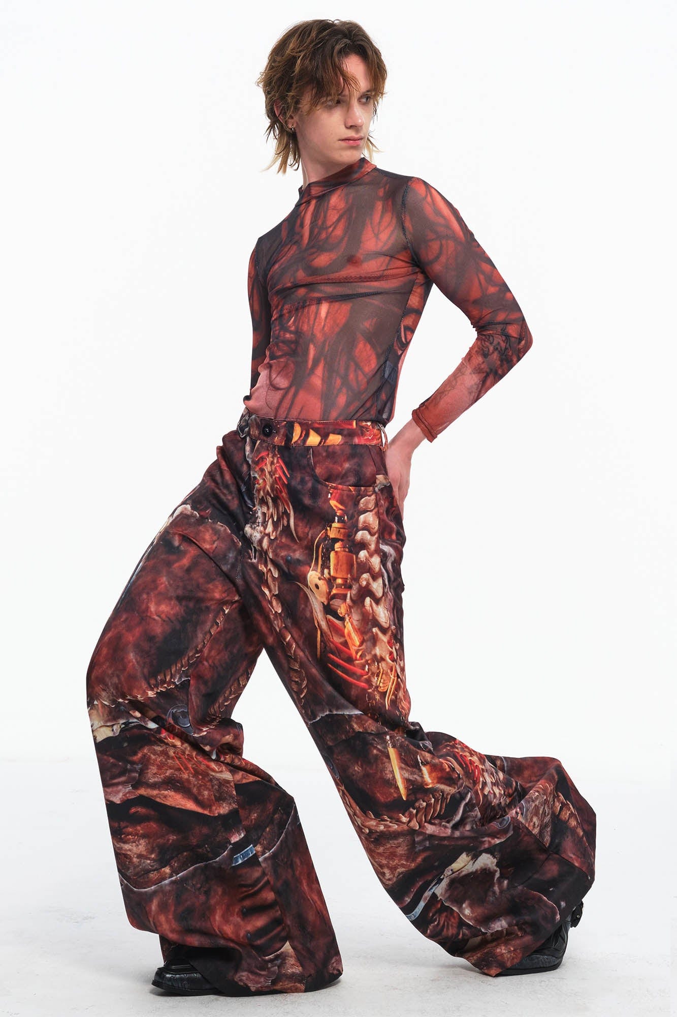EMBRYO Tribal Skeleton Jewel Full-Print Wide-Leg Pants, premium urban and streetwear designers apparel on PROJECTISR.com, EMBRYO