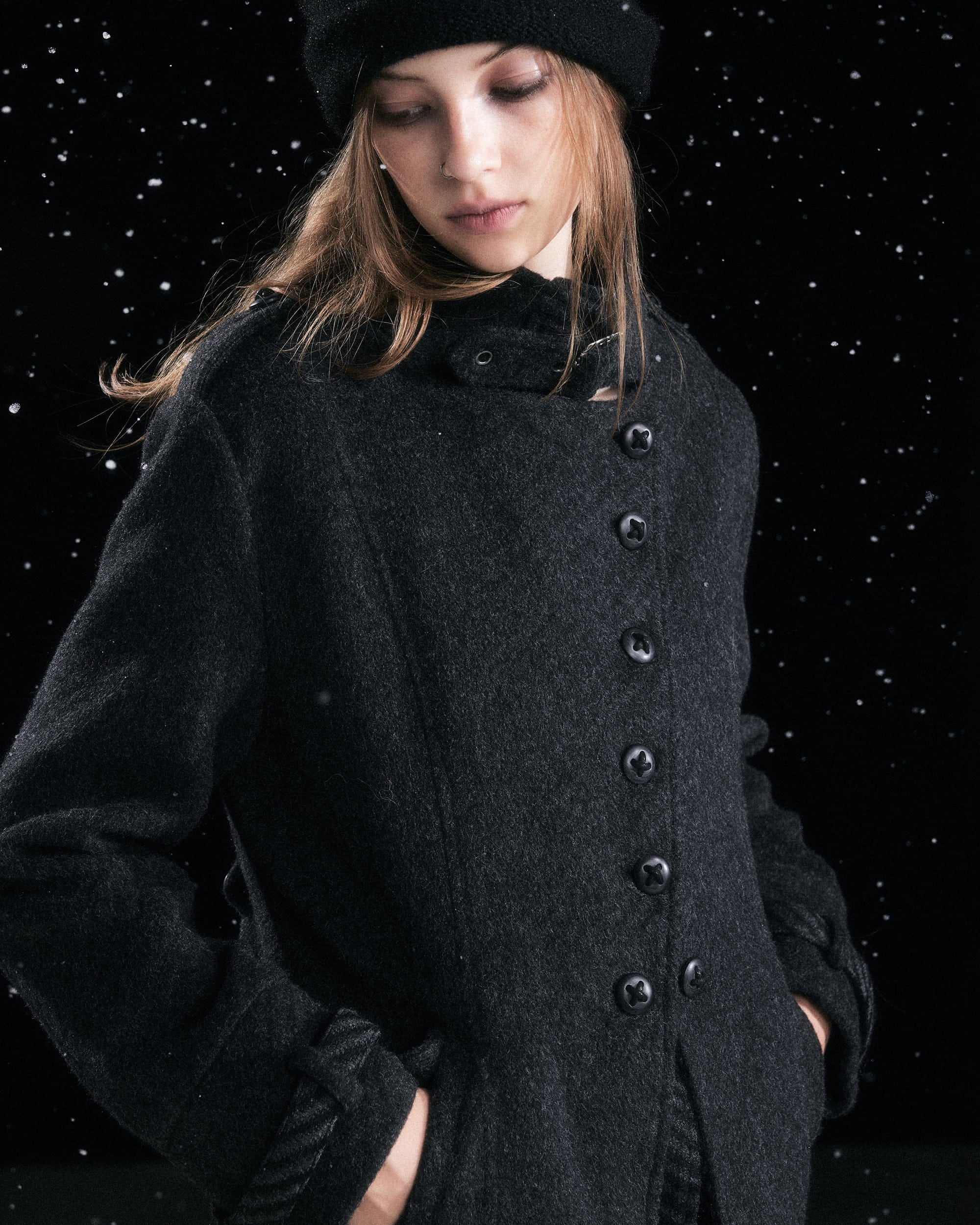 CESTNOUS Double Layer Striped Lapel Coat