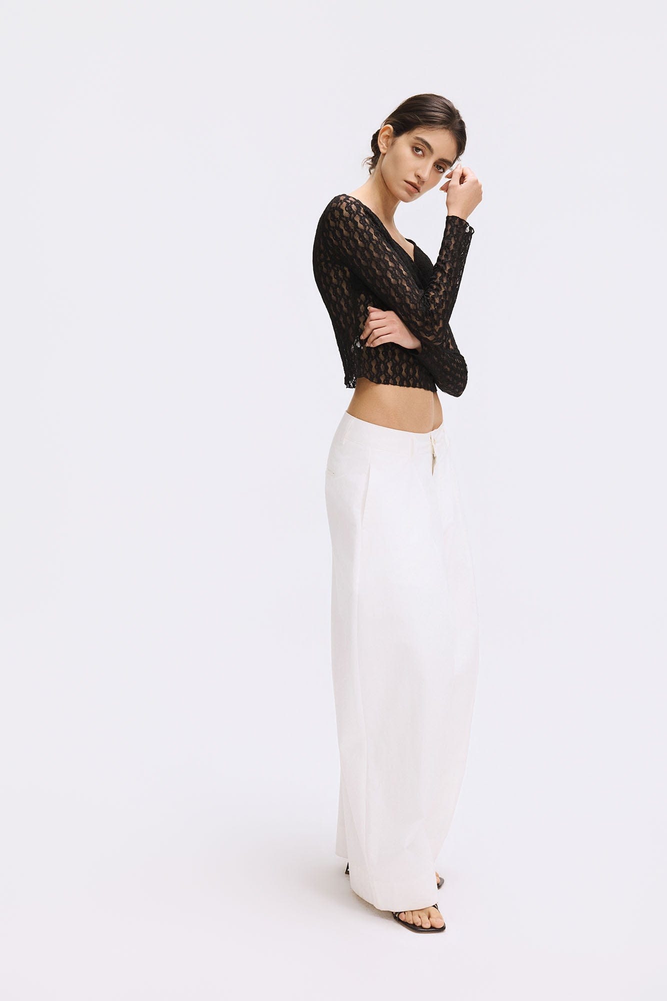 ARTIFICIAL WORLD Lace Wrap-Neck Long-Sleeve Tee