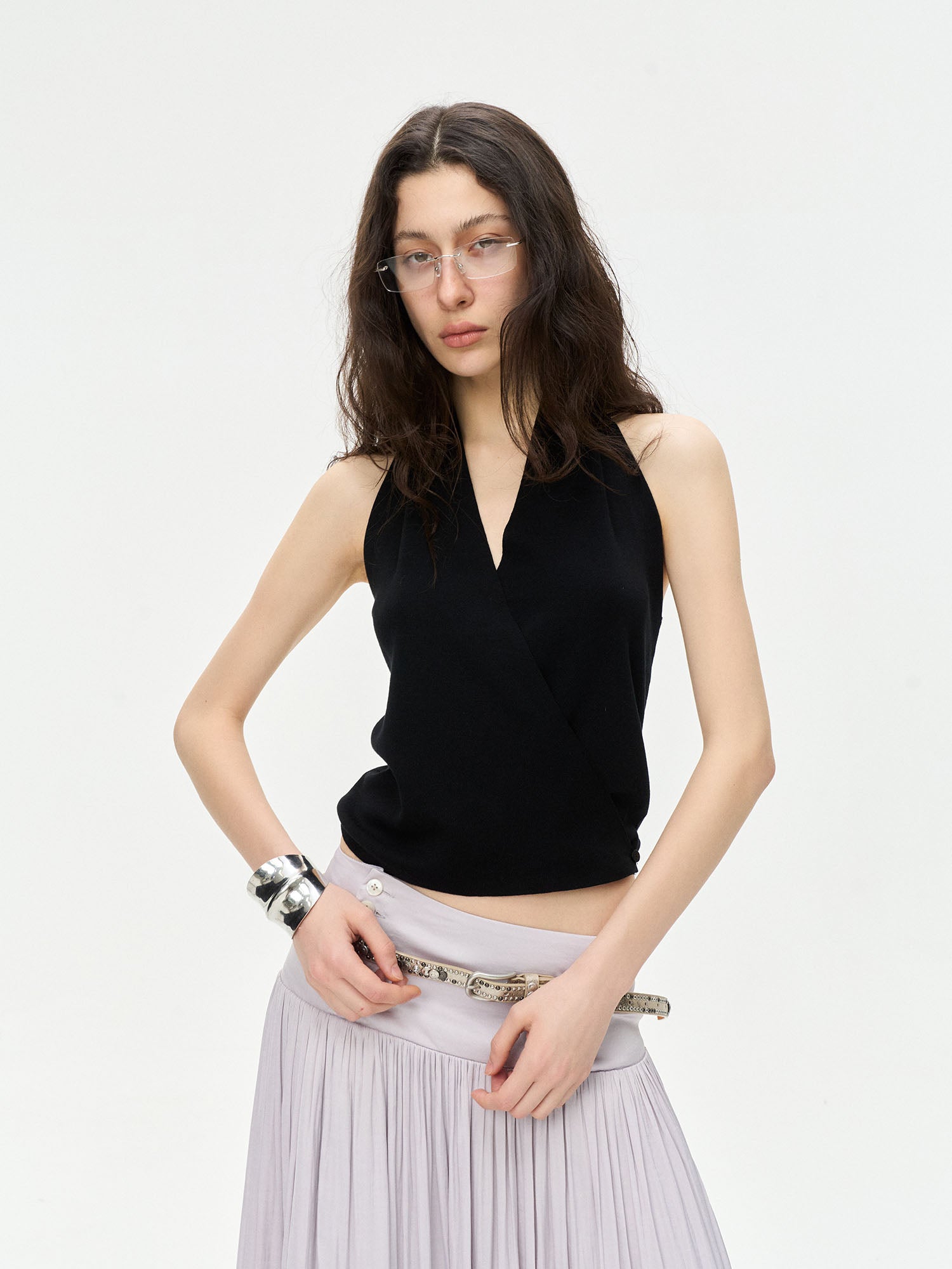 LEONSENSE Backless Draped Halter Top