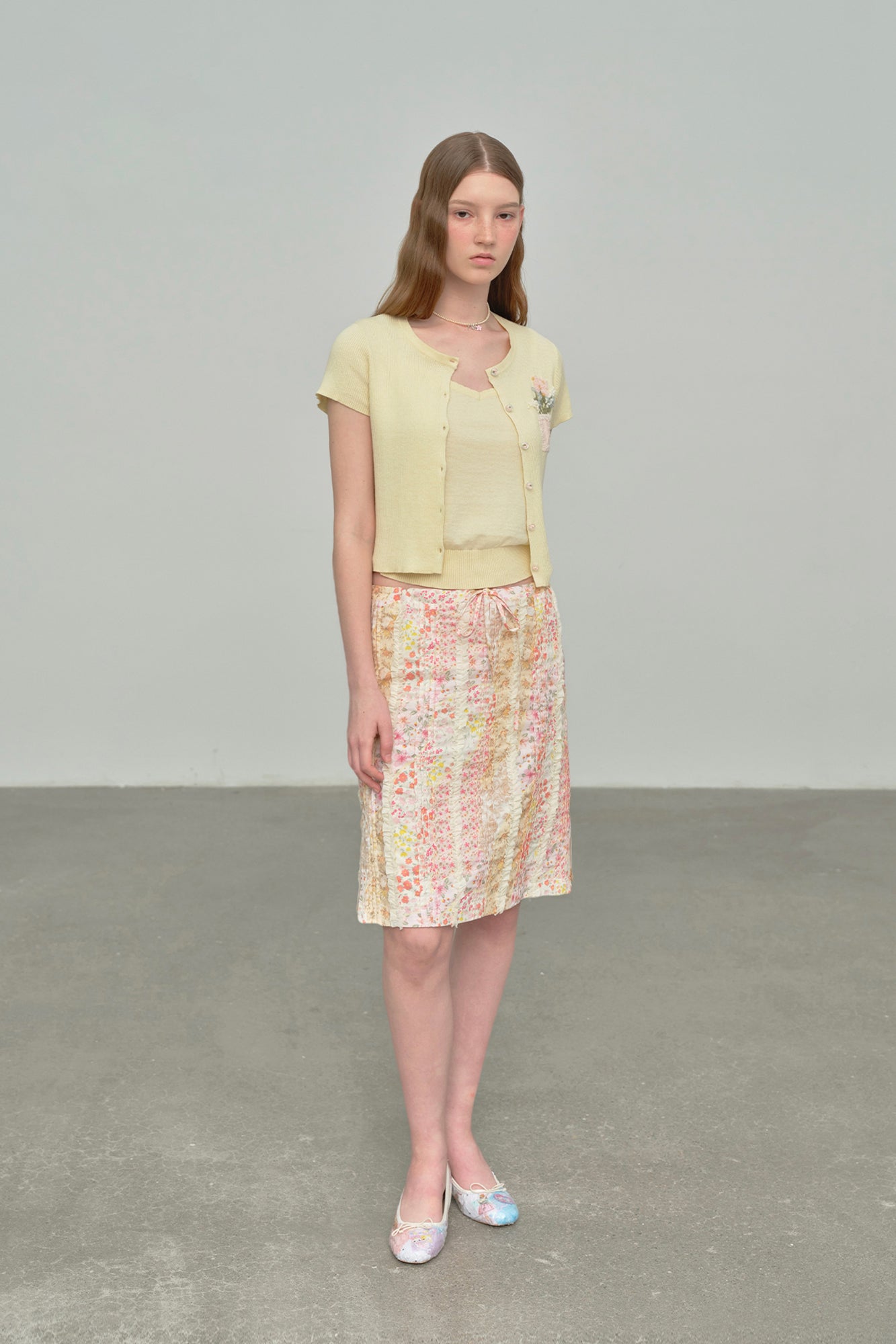 CHICCHICK Pleated Floral Full-Print Skirt