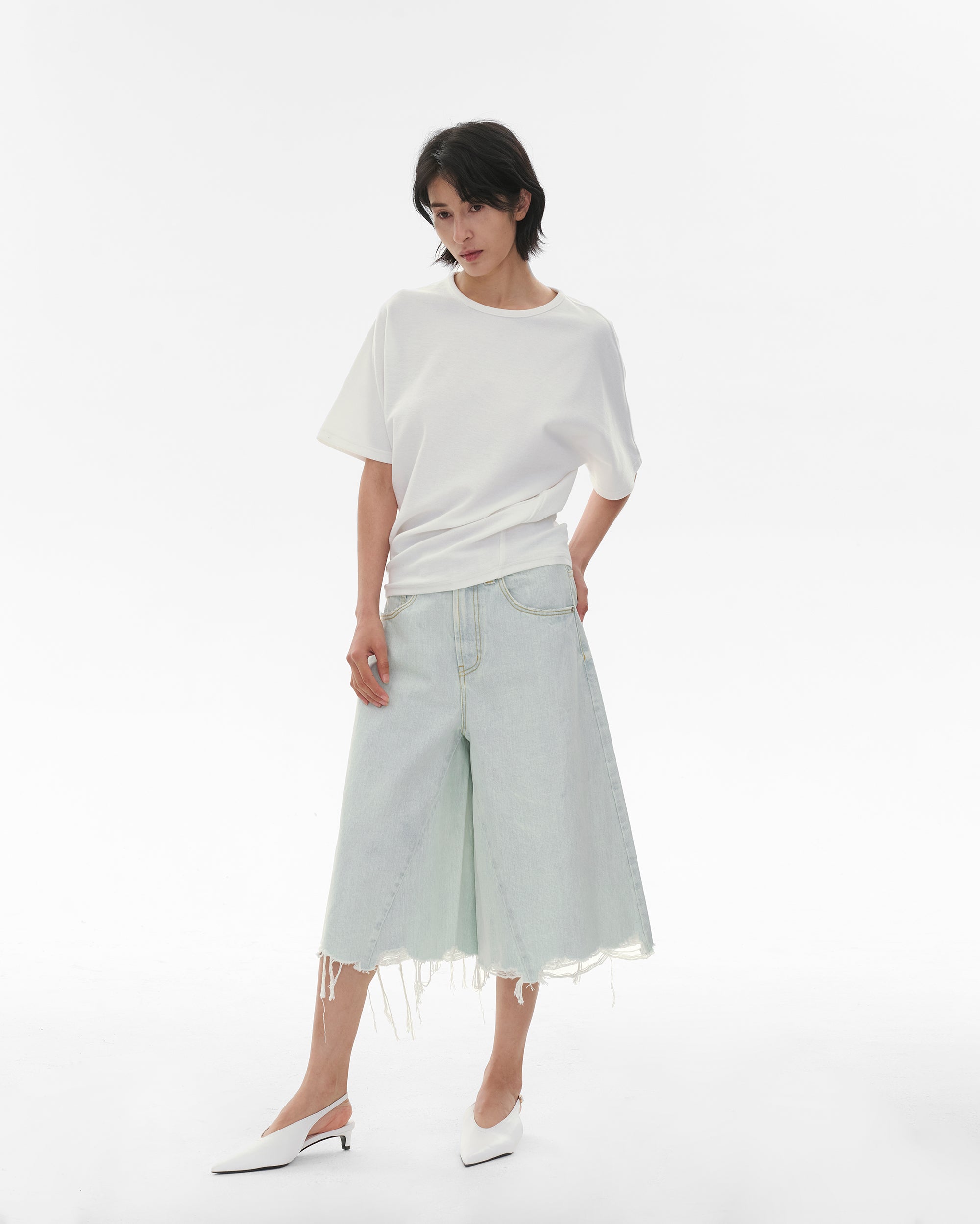 COMMAND N Washed Raw-Hem Wide-Leg Culottes