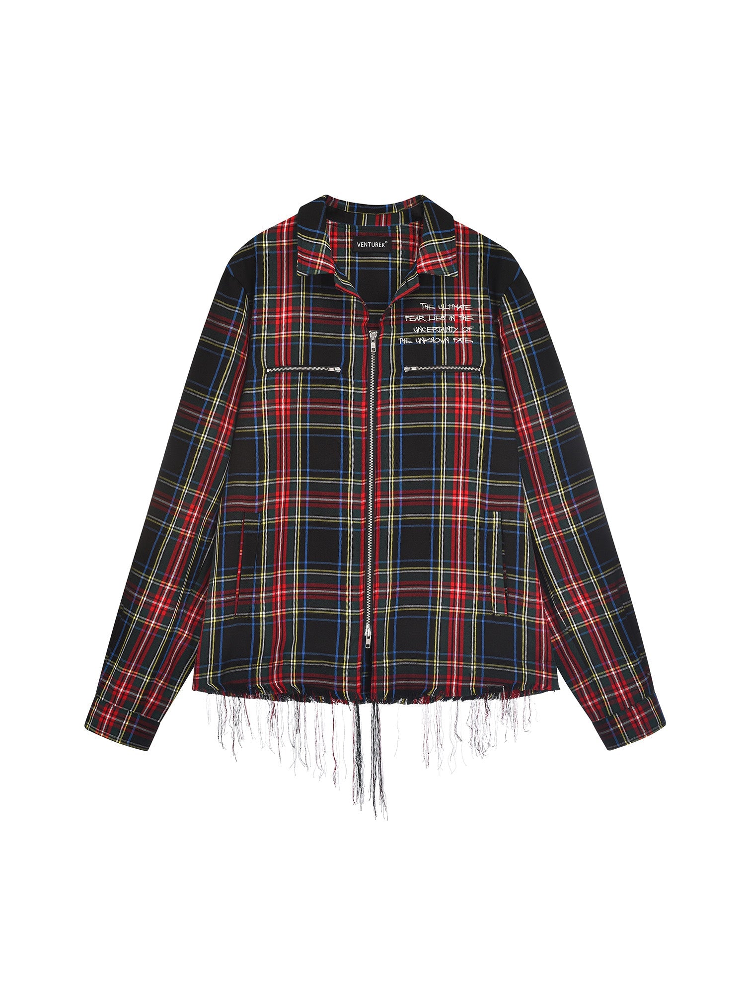 VENTUREK Punk Frayed Plaid Embroidered Jacket, premium urban and streetwear designers apparel on PROJECTISR.com, VENTUREK