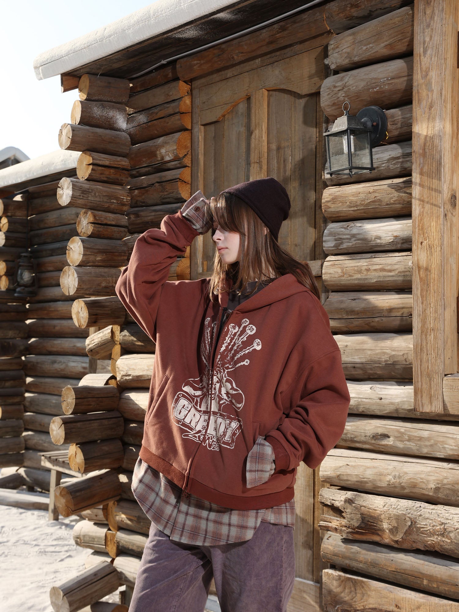 ERROR CODE ROBOT Plaid Faux-Layered Hooded Jacket