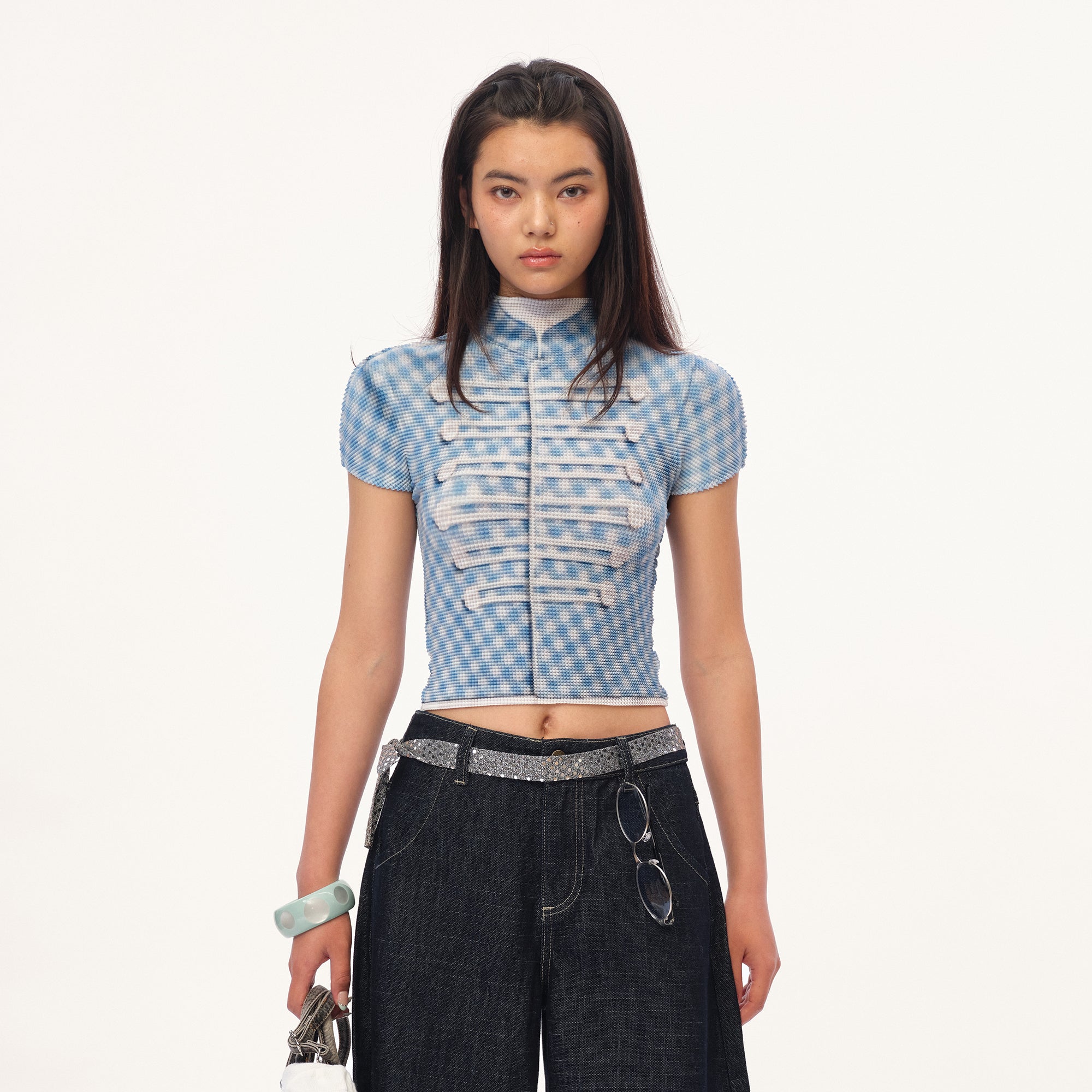 MOF Military-Inspired Graphic Pleated T-Shirt