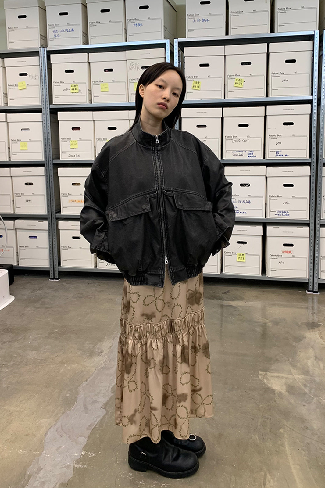 NEVERSEEZ Washed Faux Leather Zip-Up Bomber Jacket