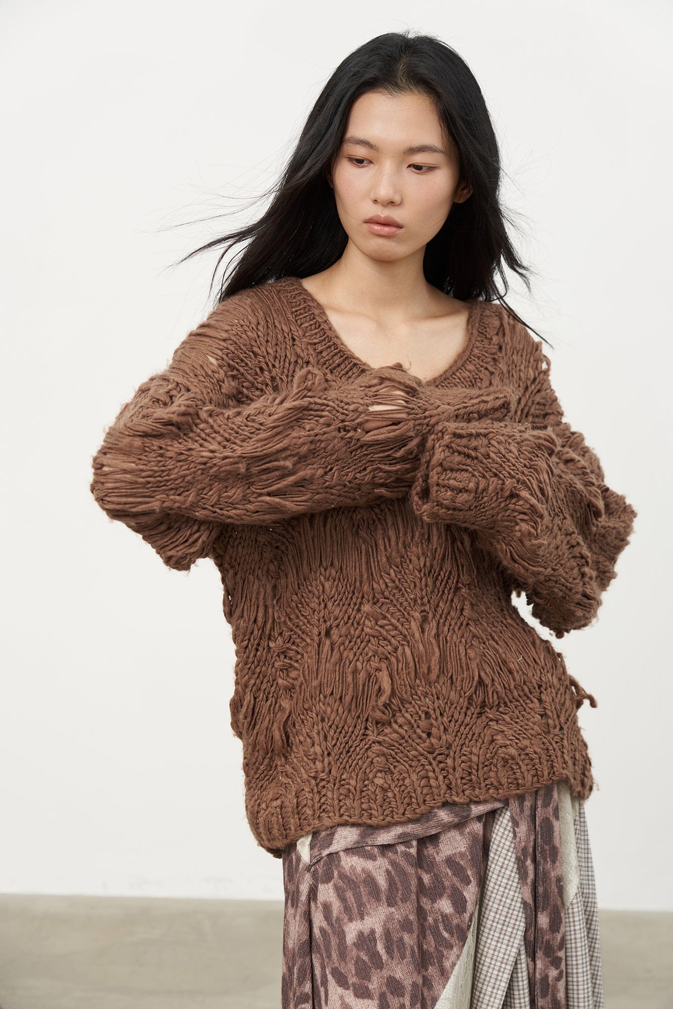 SAME FLOW Crocheted Open-Knit Pullover Sweater