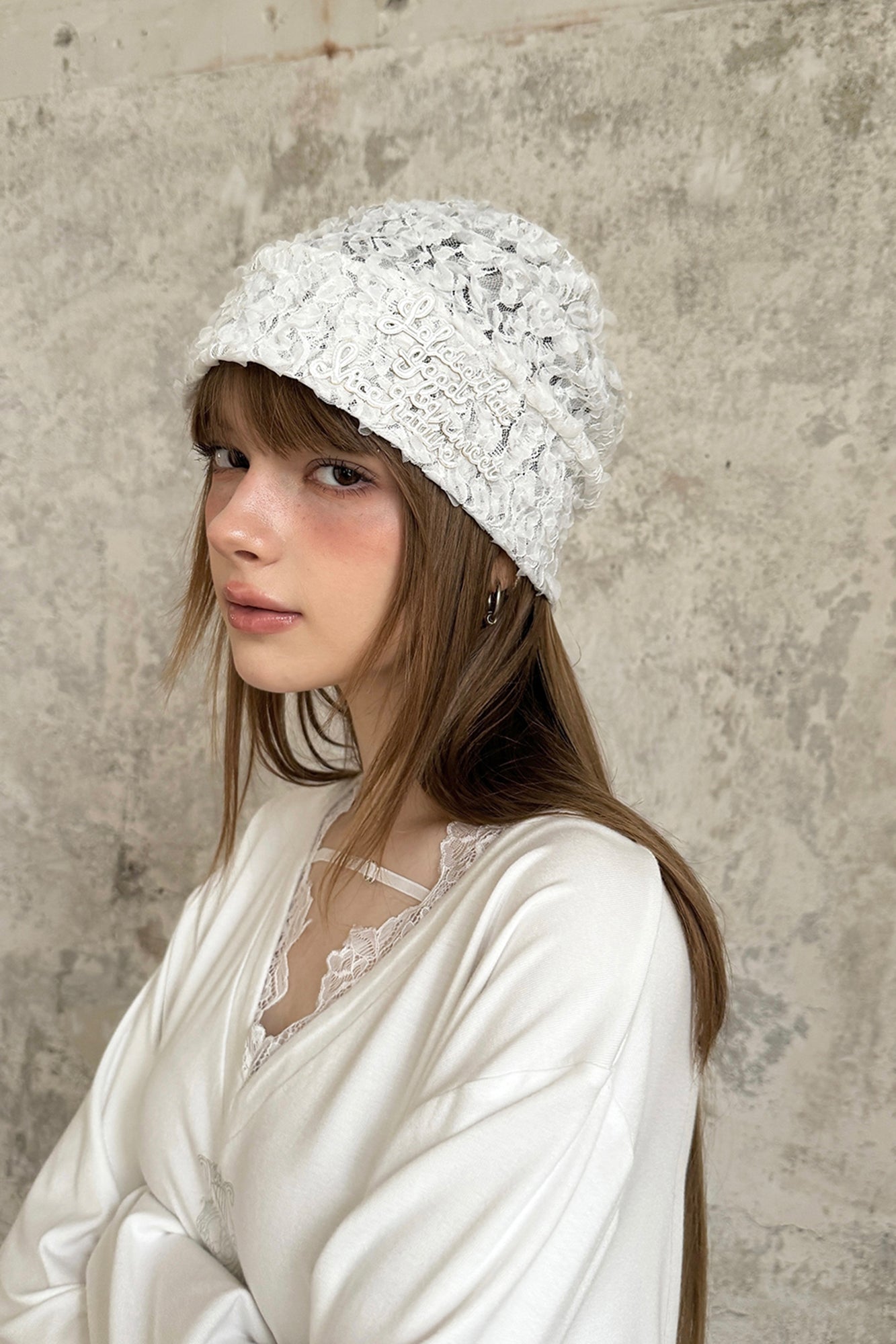RIDK Floral Lace Script Beanie