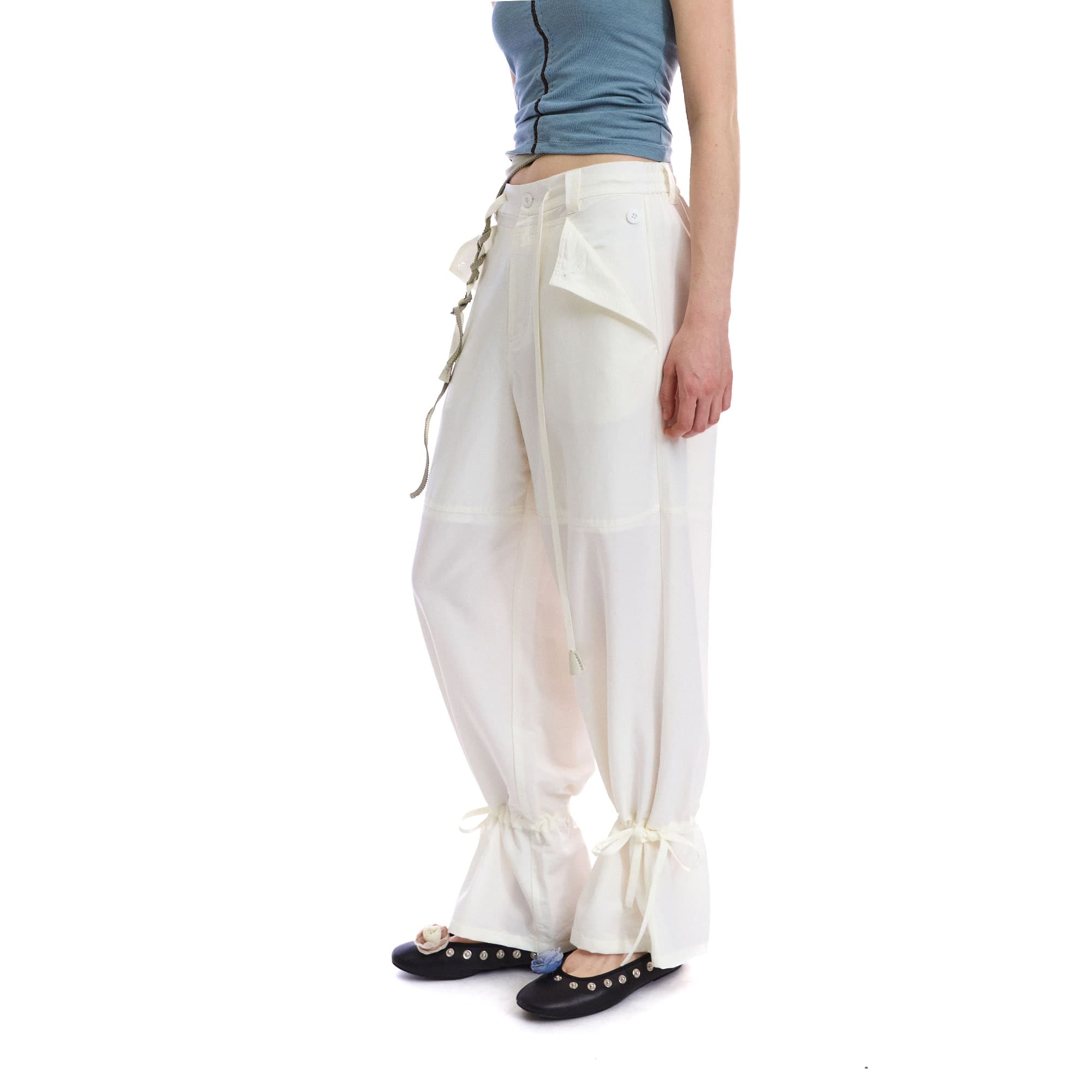 NEVERSEEZ Drawstring Wide-Leg Ruched-Cuff Parachute Pants