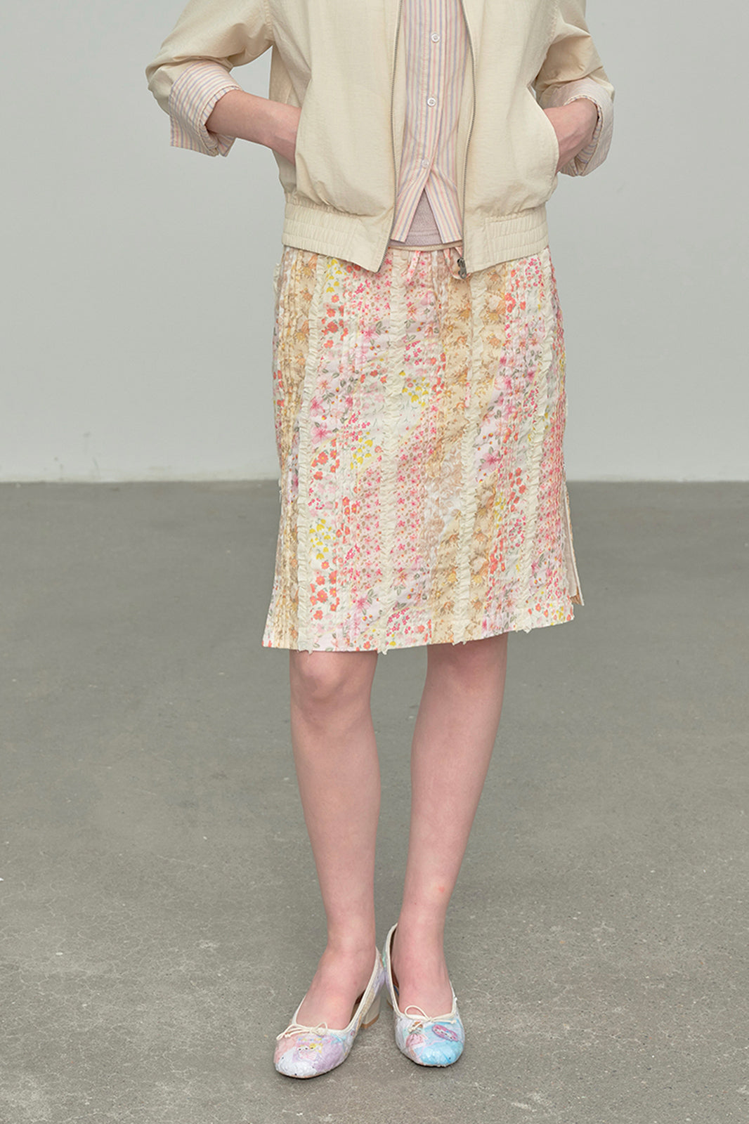 CHICCHICK Pleated Floral Full-Print Skirt