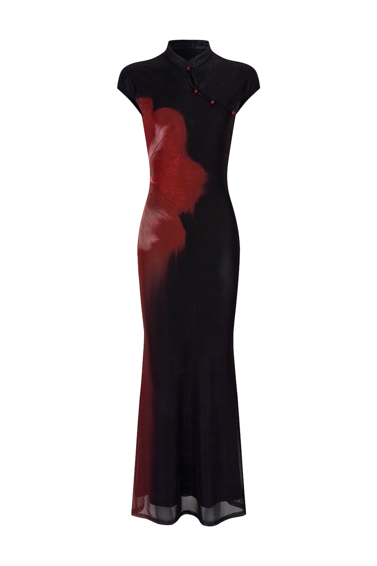 HIIMDAI Contrast Graphic Fitted Qipao Maxi Dress