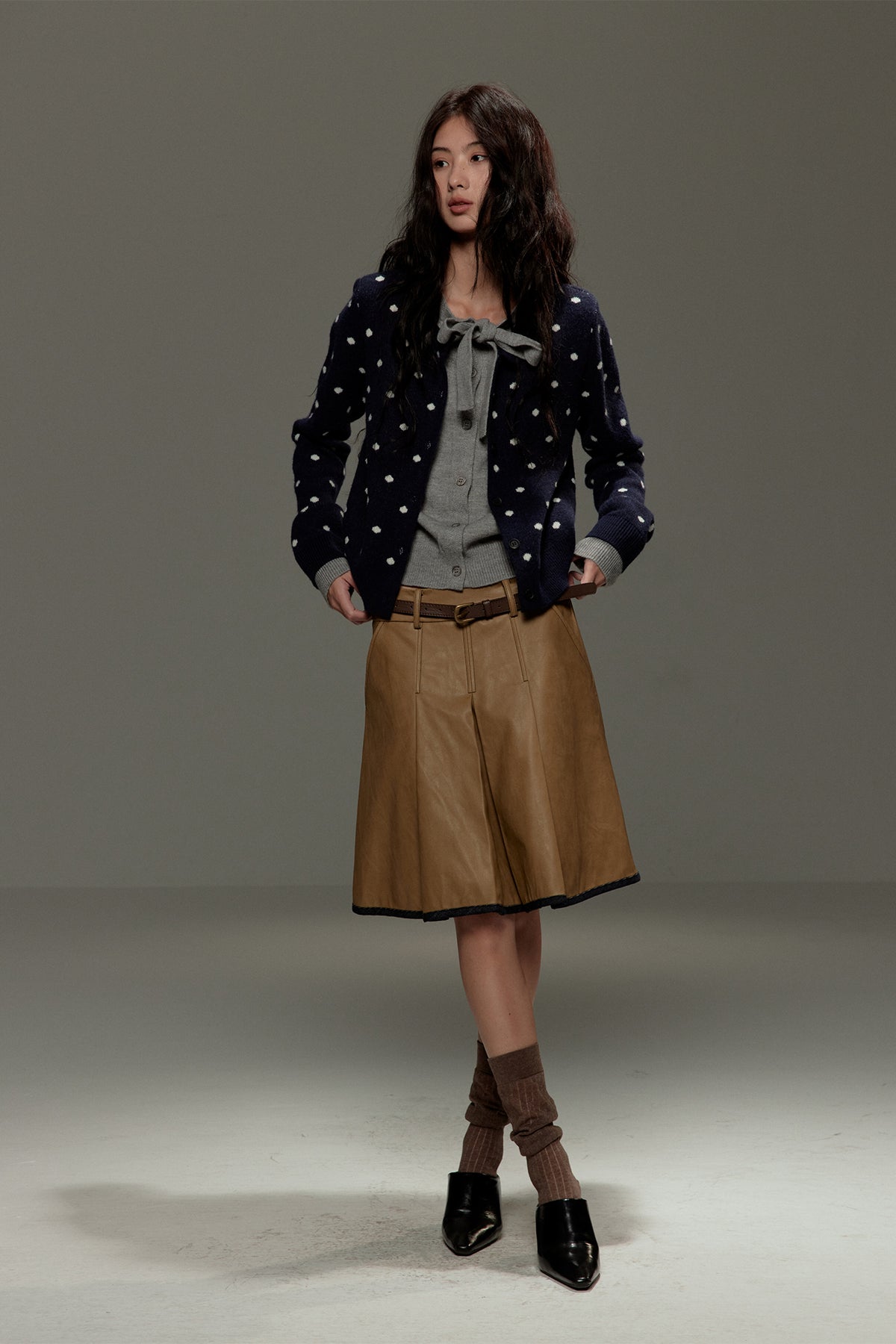 LVETONG Polka Dot Bow-Tie Layered Cardigan