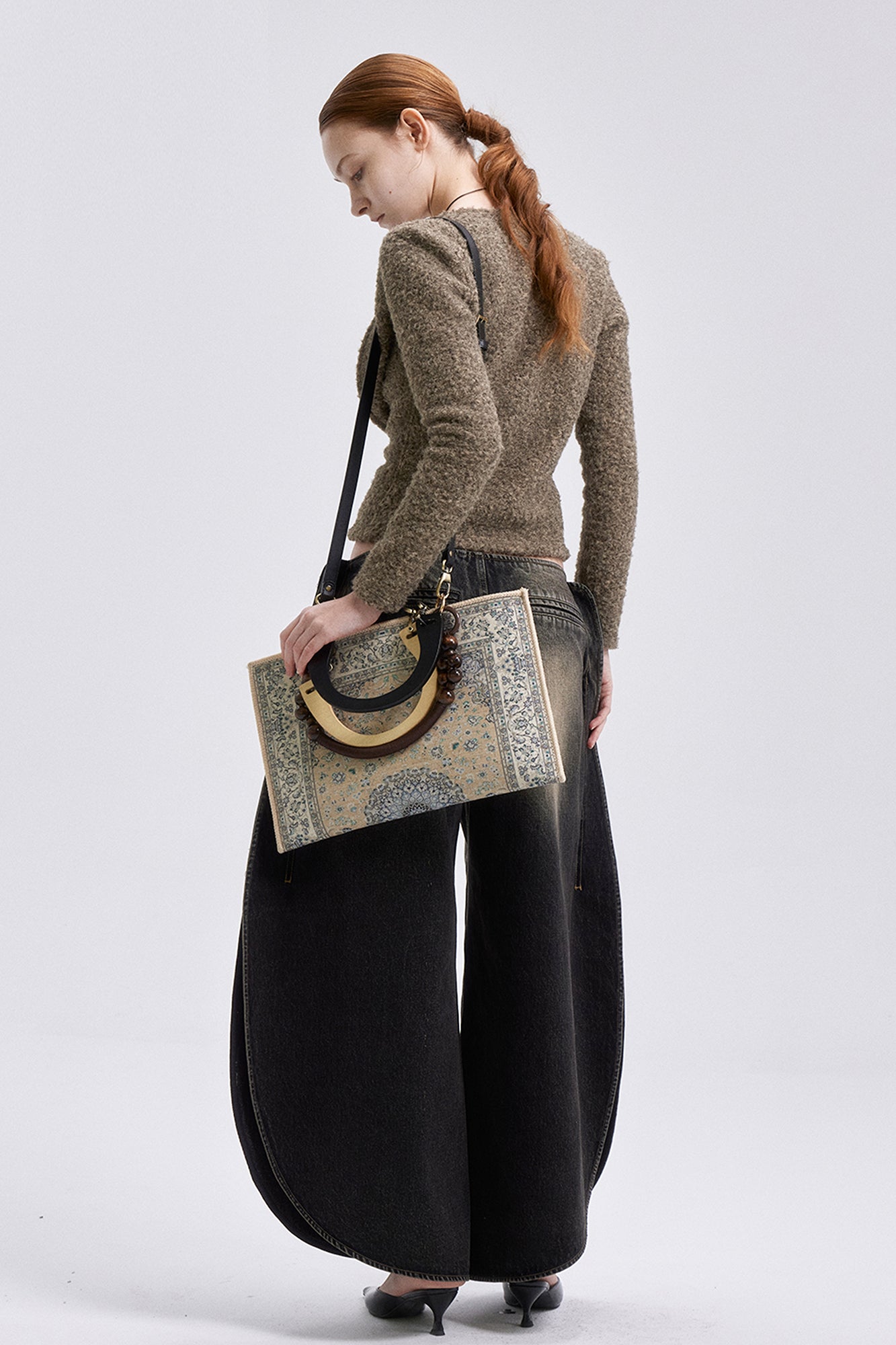 VERSION9 Tapestry Beaded Handle Tote Bag