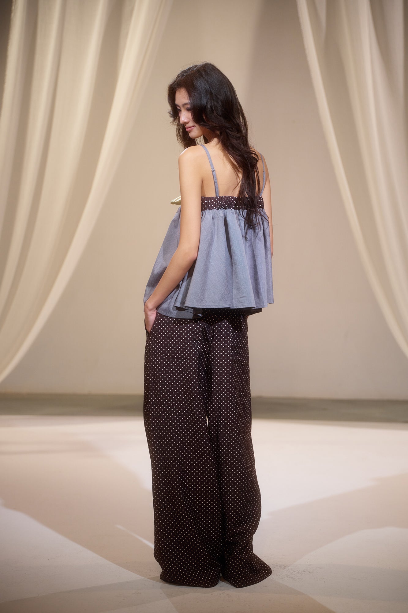 IVETONG Polka Dot Pleated Wide-Leg Pants
