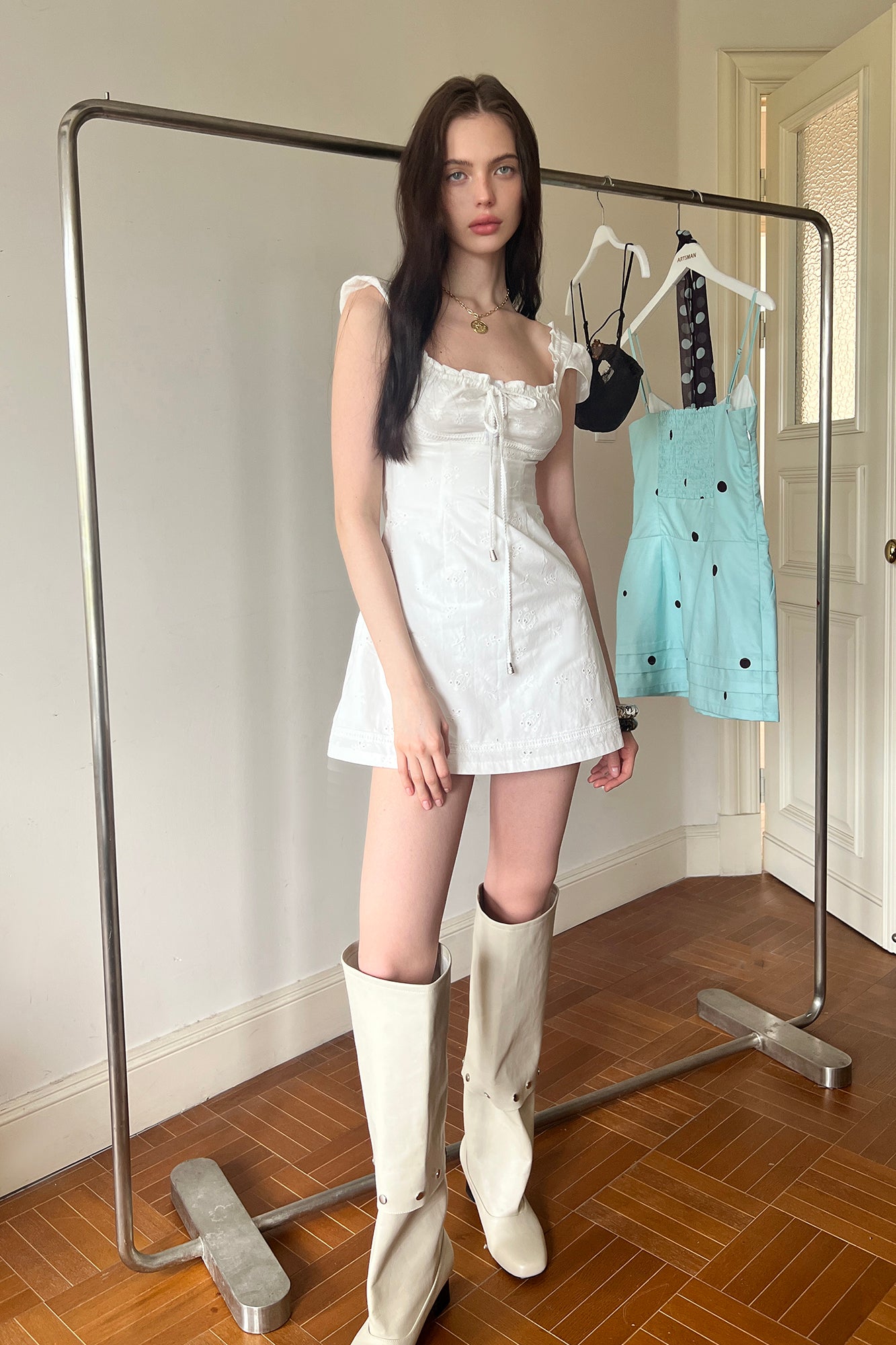 THE NEVERMORE Embossed Drawstring Mini Dress