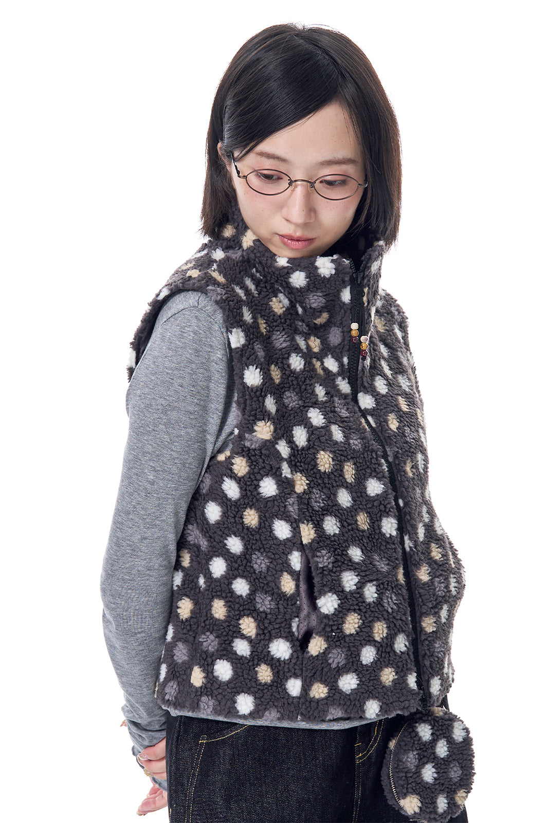 HSUSE Retro Polka-Dot Sherpa Zip-Up Vest
