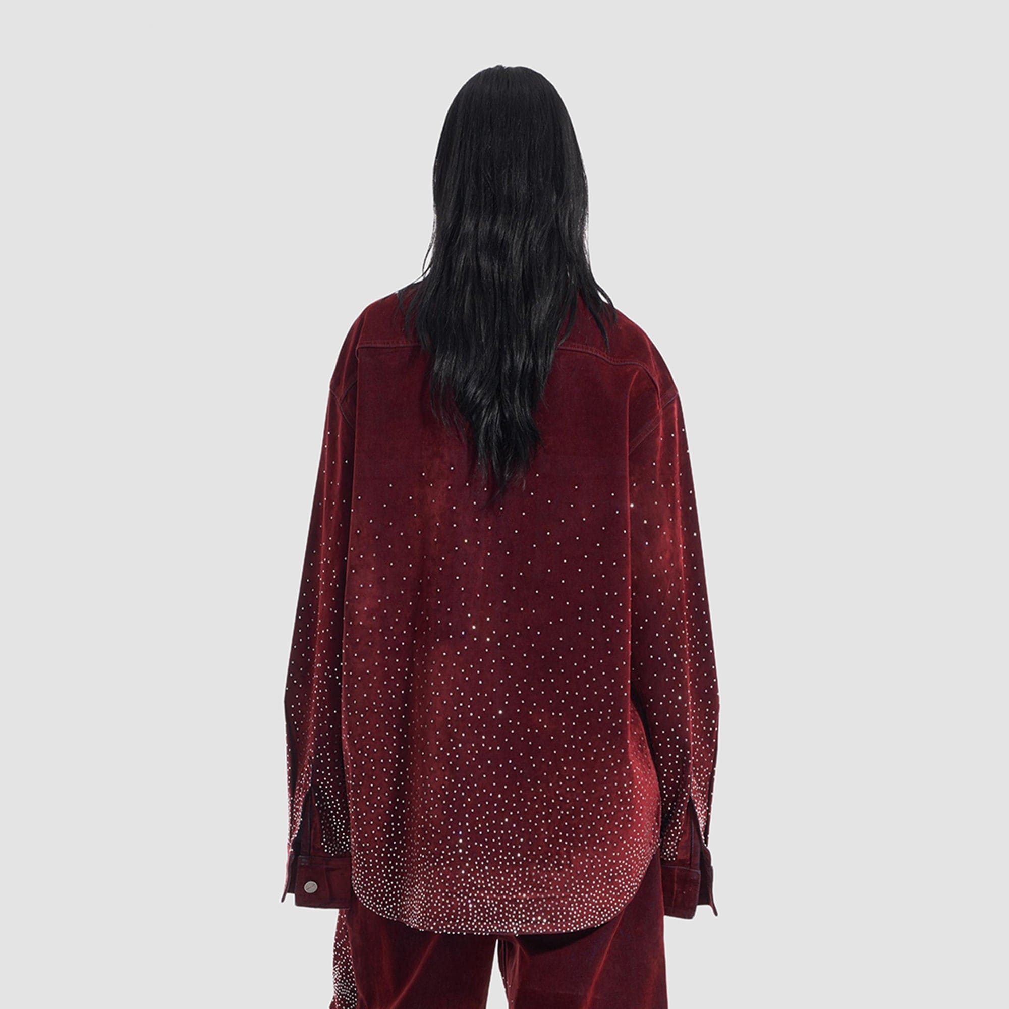 VANN VALRENCE Diamond-Studded Velvet Shirt Jacket