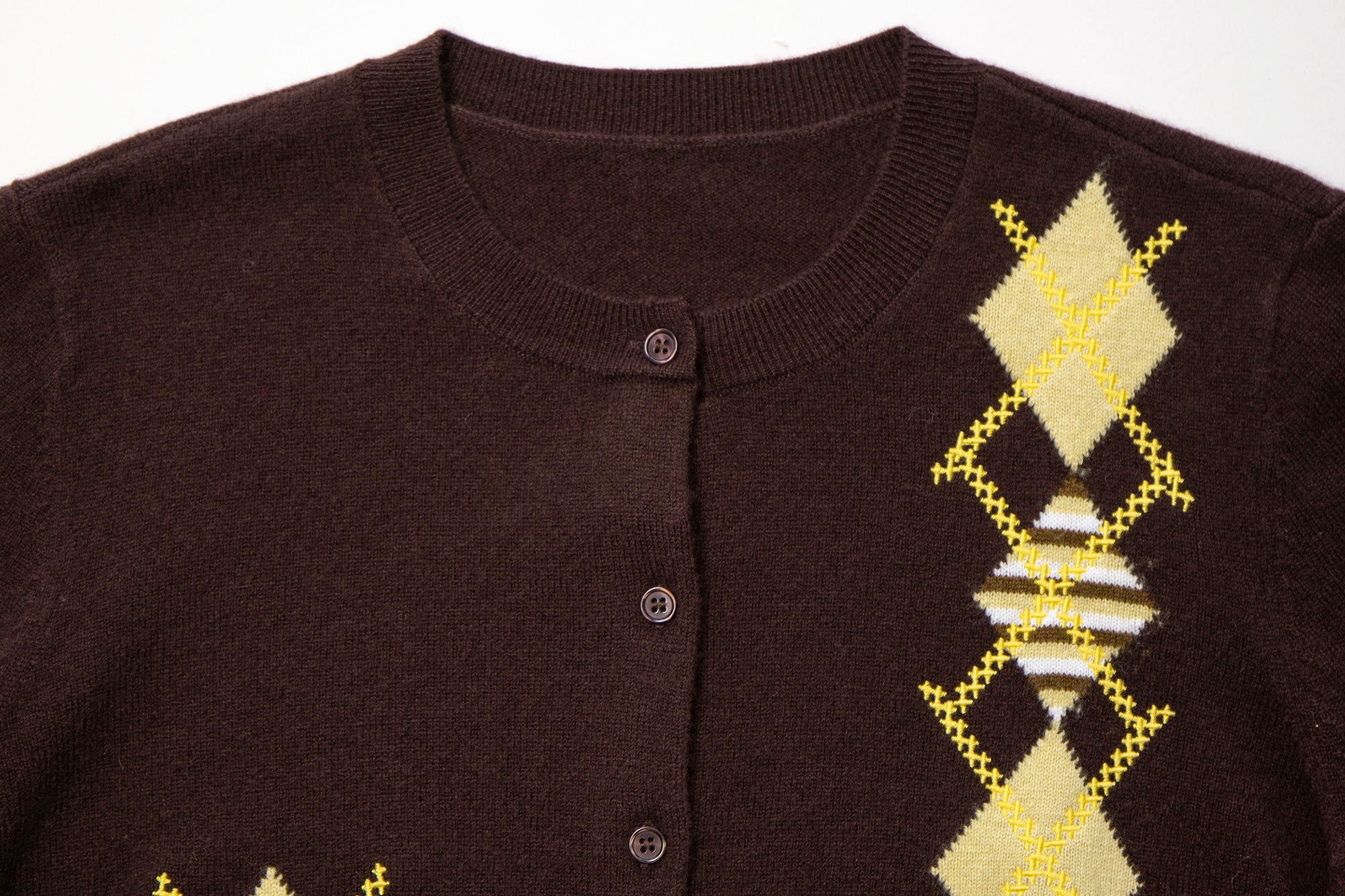 LEONSENSE Contrast Argyle Jacquard Wool Cardigan