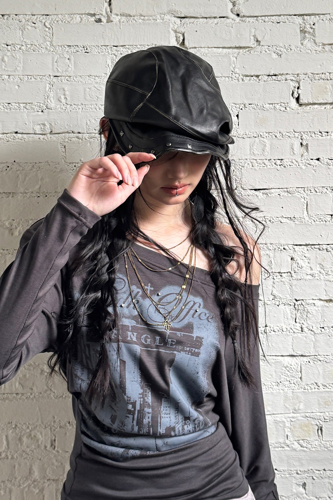 RIDK Faux Leather Studded Newsboy Cap
