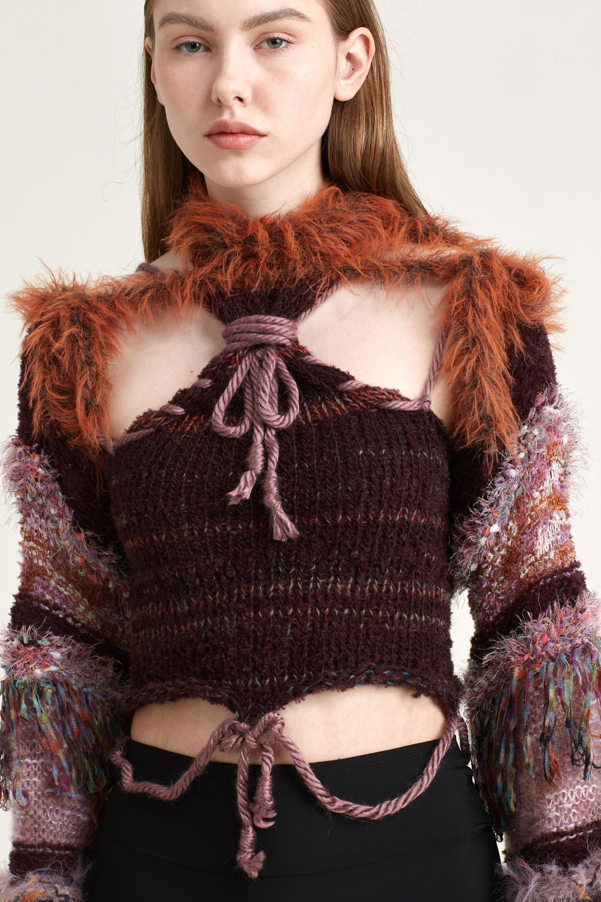 JUEJUEWORKS Fuzzy Trim Sleeve Shrug