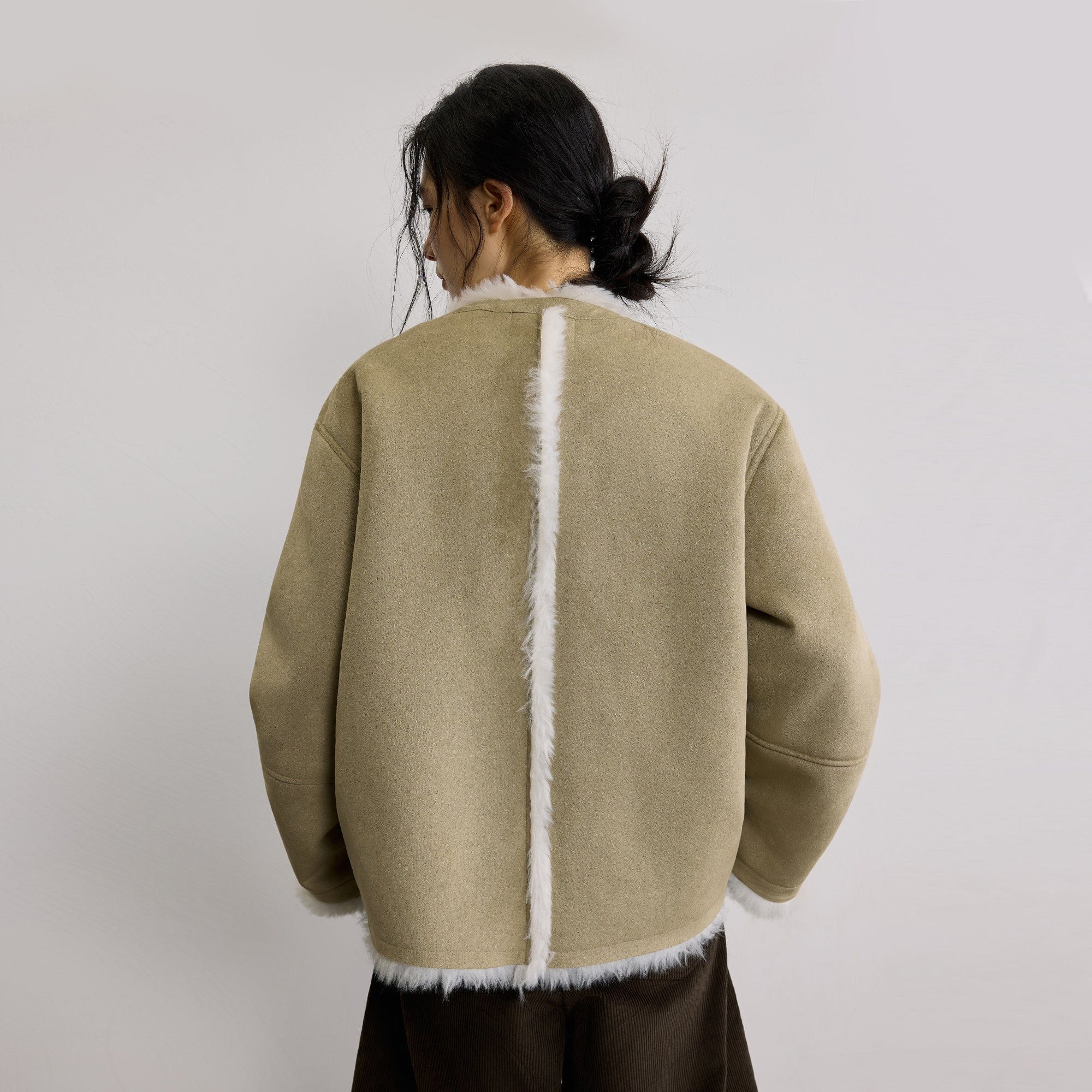 SAME FLOW Detachable Scarf Faux Shearling Suede Jacket