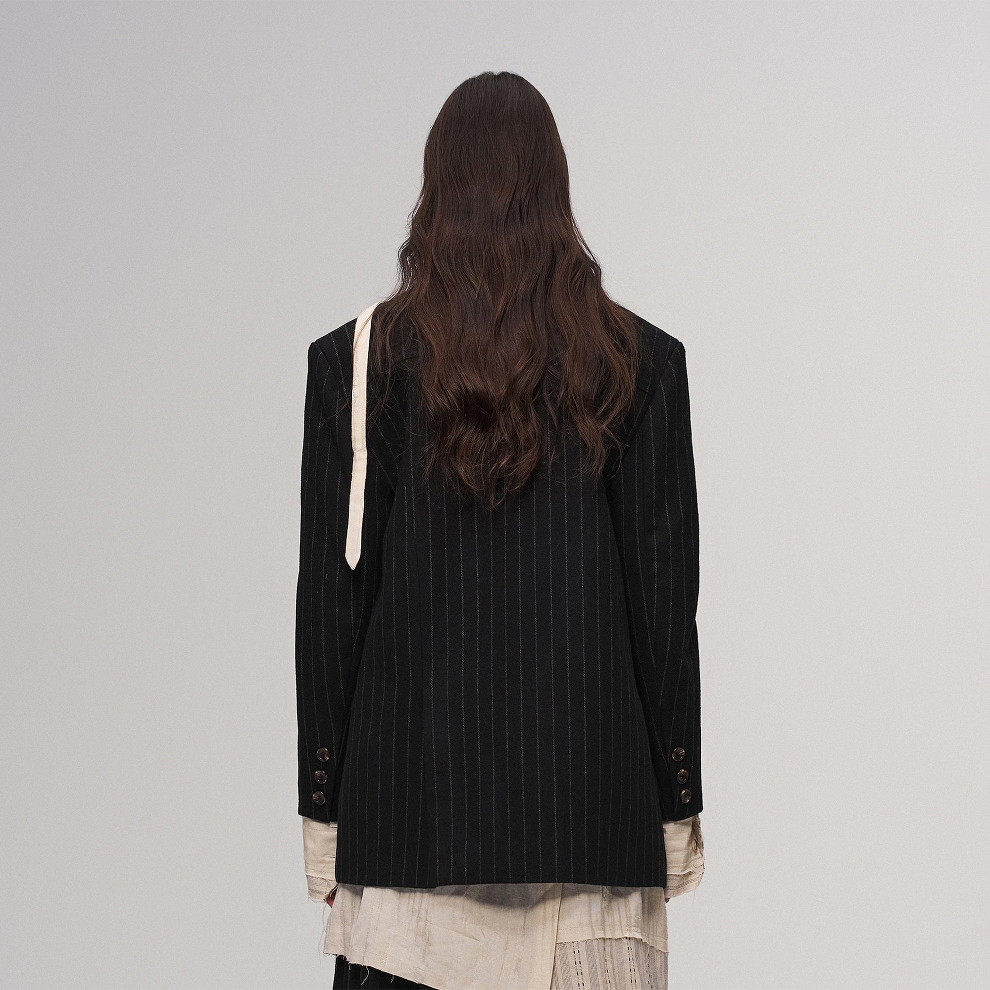 ILNya Nieternite Nifutur Asym Pinstripe Draped Flap Wool Blazer