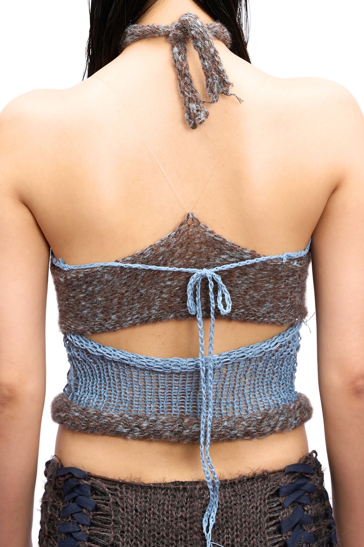 JUEJUEWORKS Layered Bow Halter Knit Top