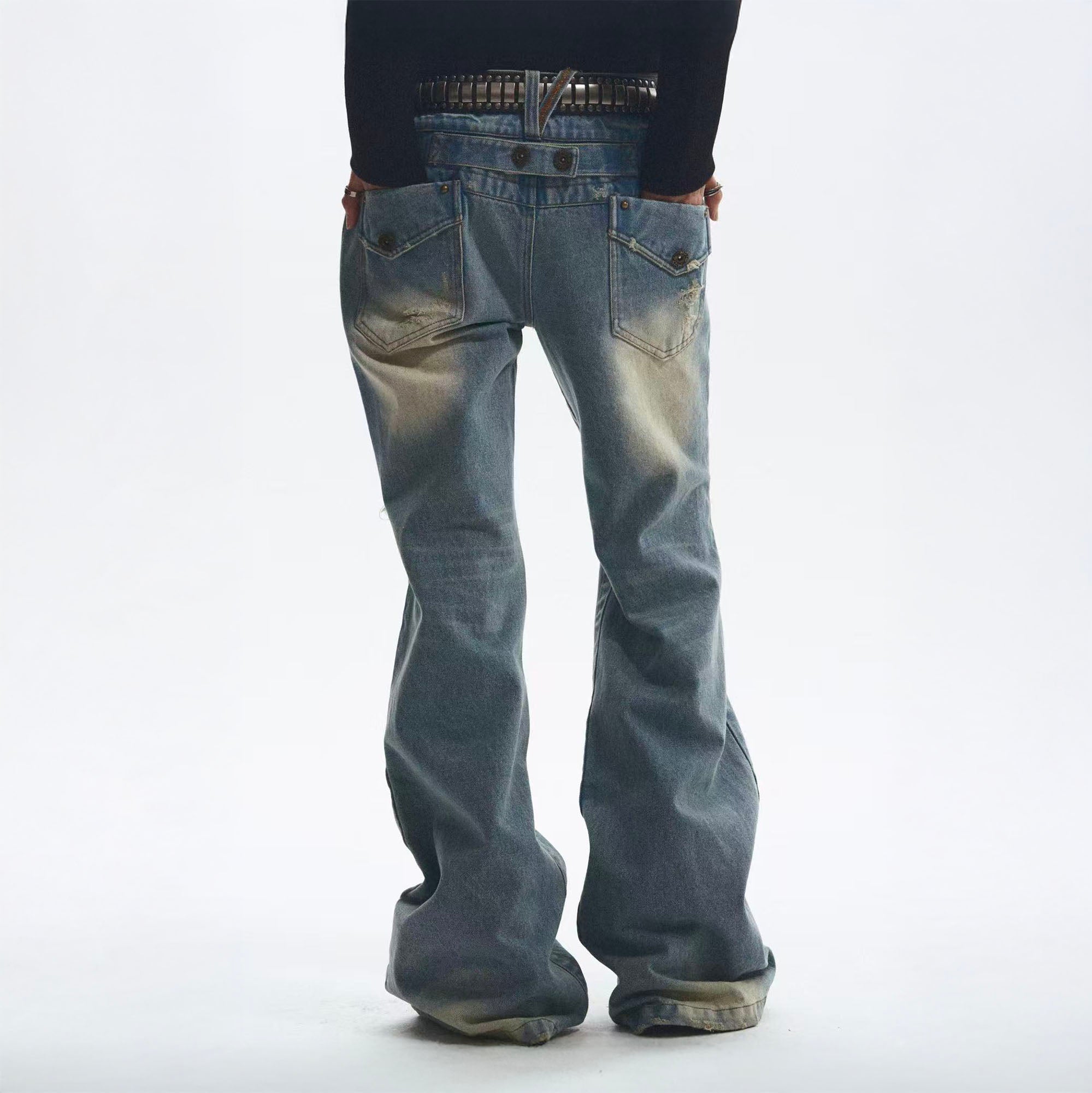 NONAME SPACE Ripped Washed Flared Jeans