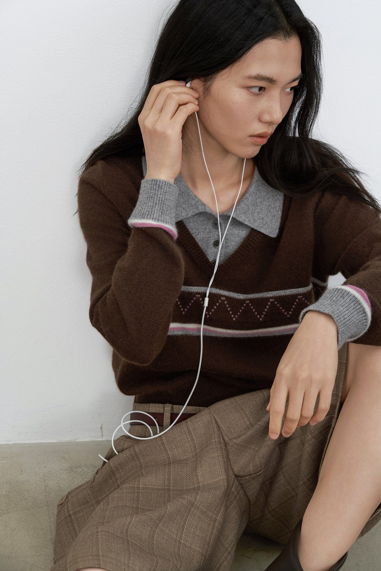 SAME FLOW Faux-Layered Knit Polo Sweater