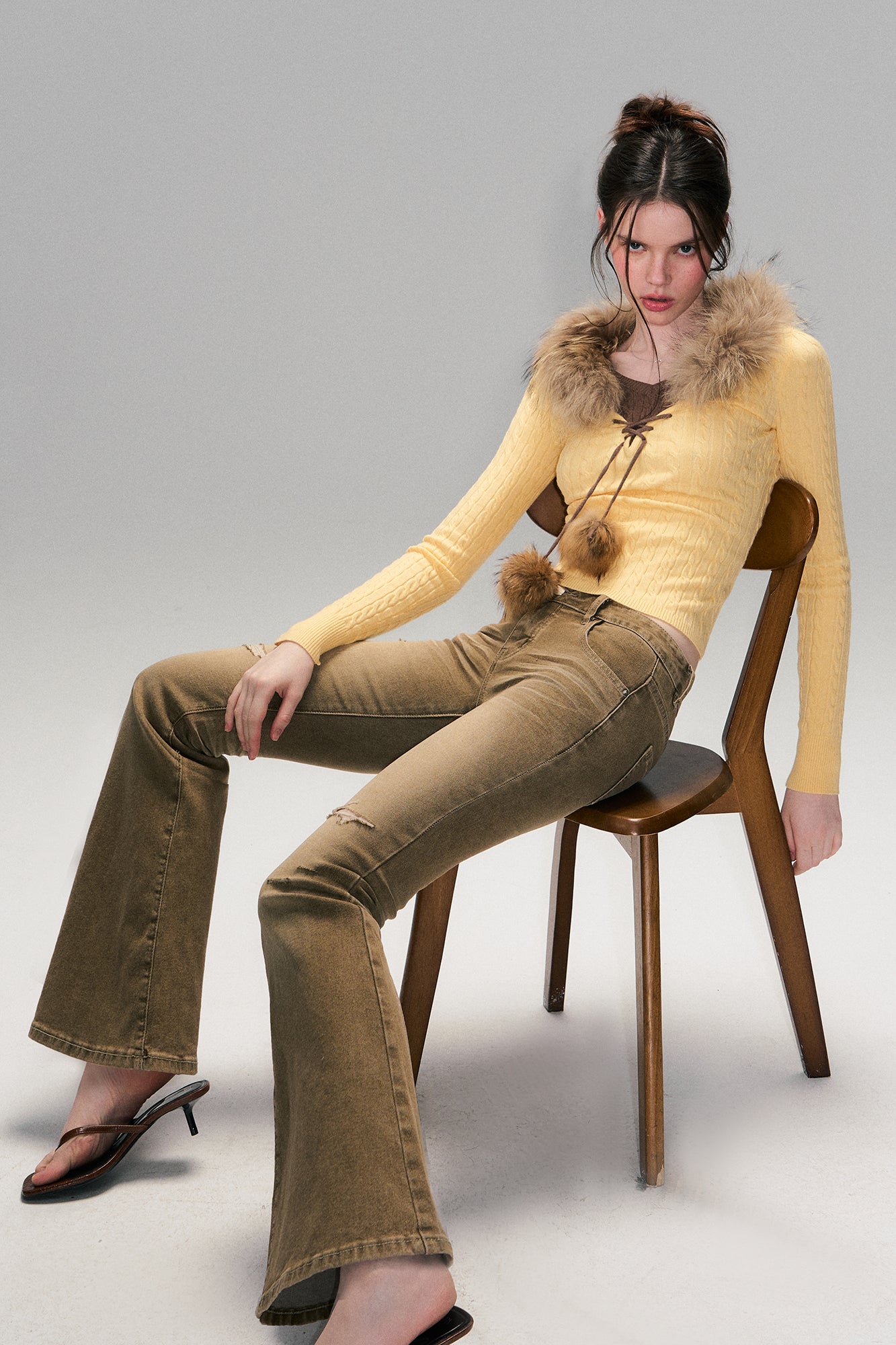 THE NEVERMORE Distressed Wrinkle-Wash Flared Jeans