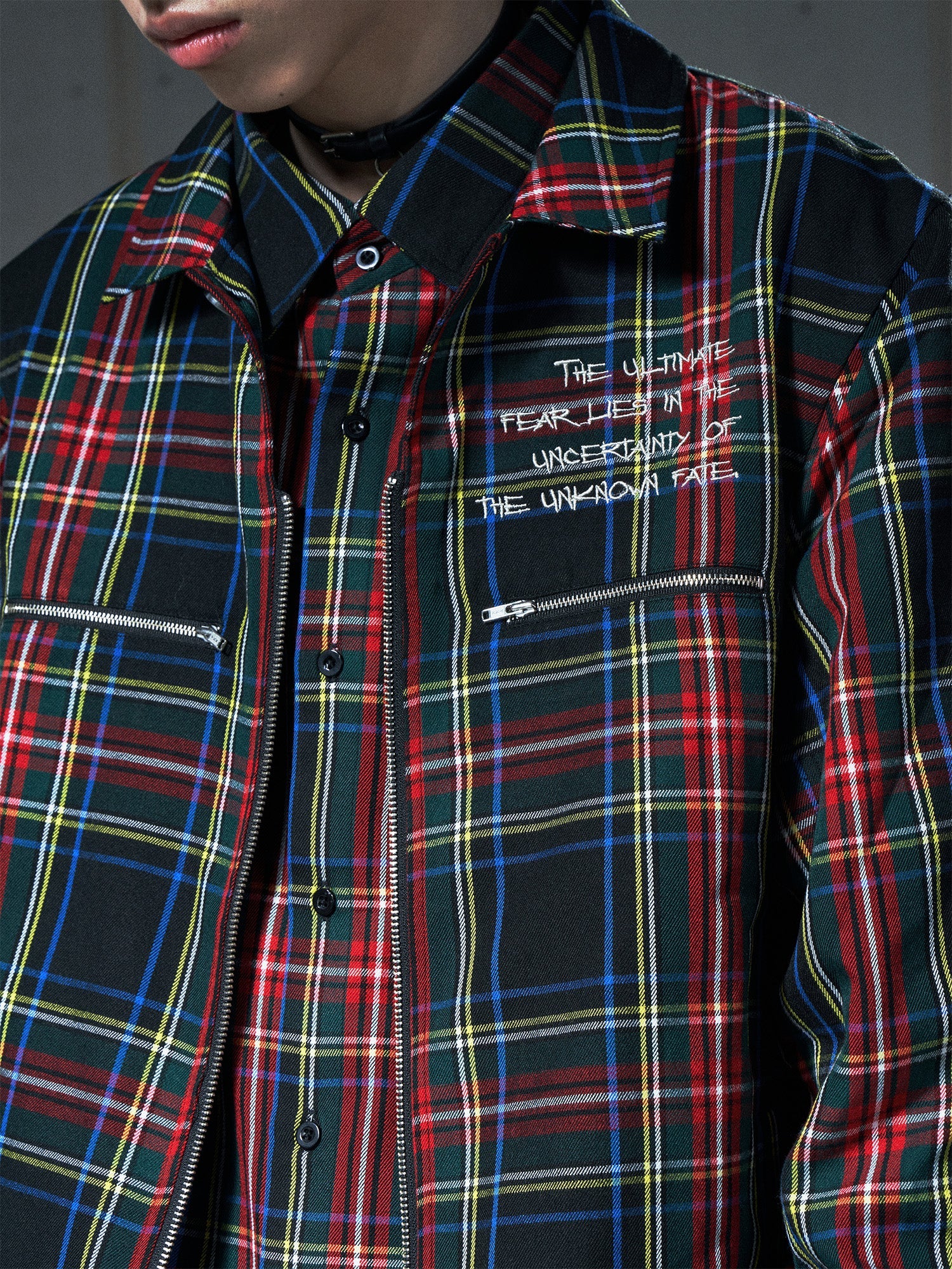 VENTUREK Punk Frayed Plaid Embroidered Jacket, premium urban and streetwear designers apparel on PROJECTISR.com, VENTUREK