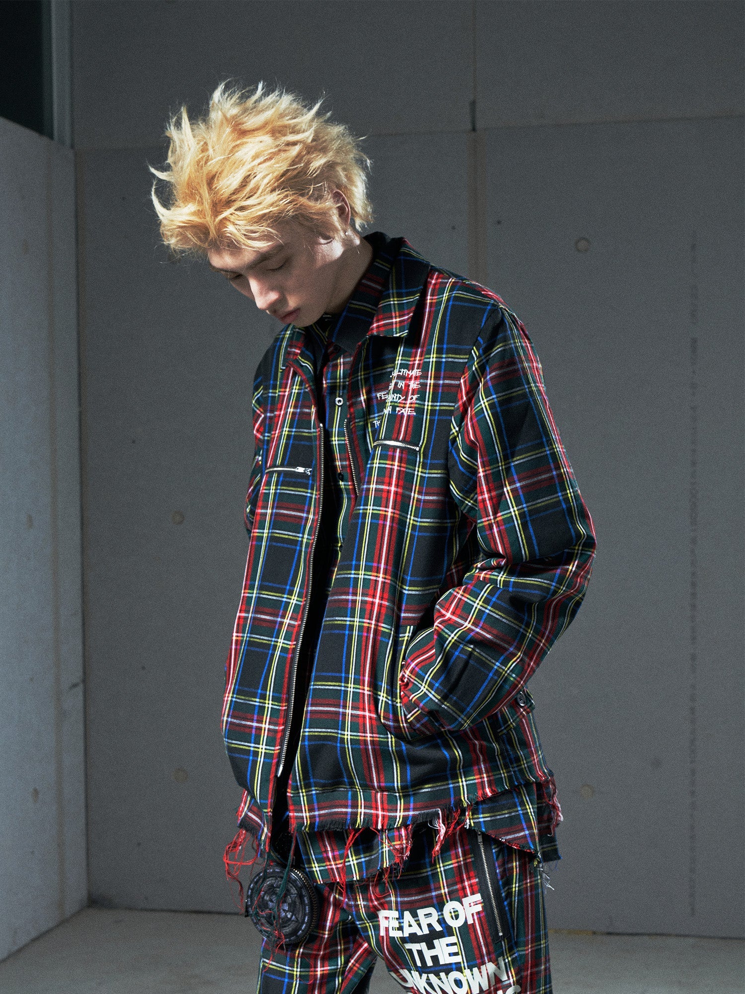 VENTUREK Punk Frayed Plaid Embroidered Jacket, premium urban and streetwear designers apparel on PROJECTISR.com, VENTUREK