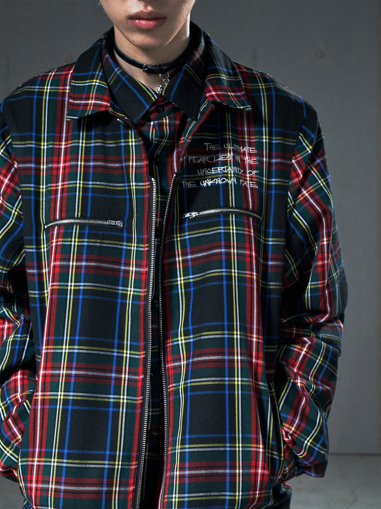 VENTUREK Punk Frayed Plaid Embroidered Jacket, premium urban and streetwear designers apparel on PROJECTISR.com, VENTUREK