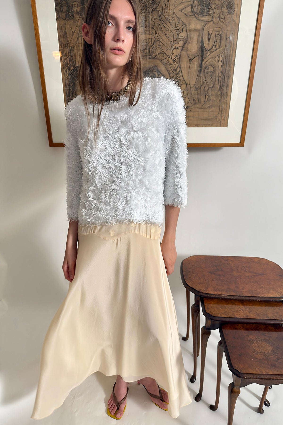 WINGFREE Plush Eyelash-Knit Three-Quarter Sleeve Top