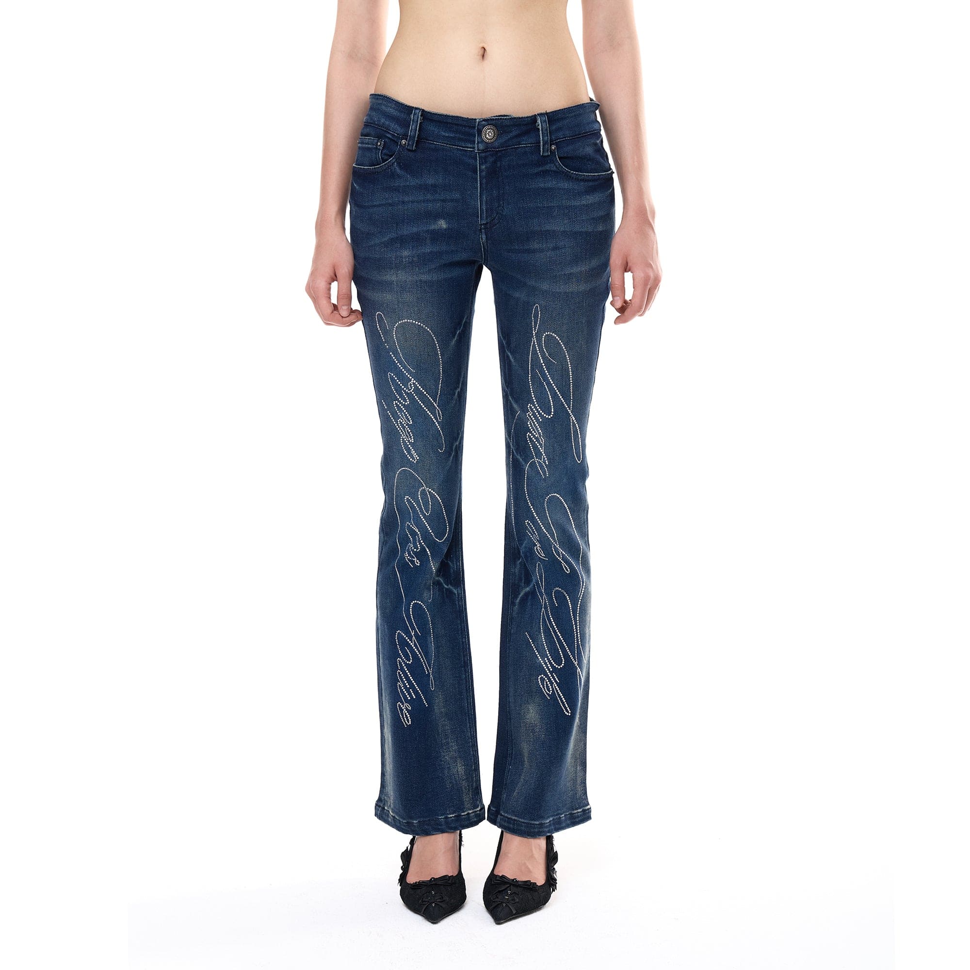 FAYCHUI Hip Pad Diamond Letter Jeans