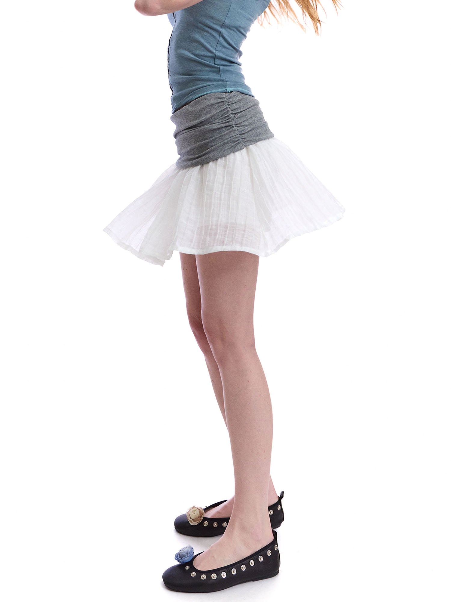 NEVERSEEZ Ruched Waist Crinkled Panel Linen-Blend Skirt