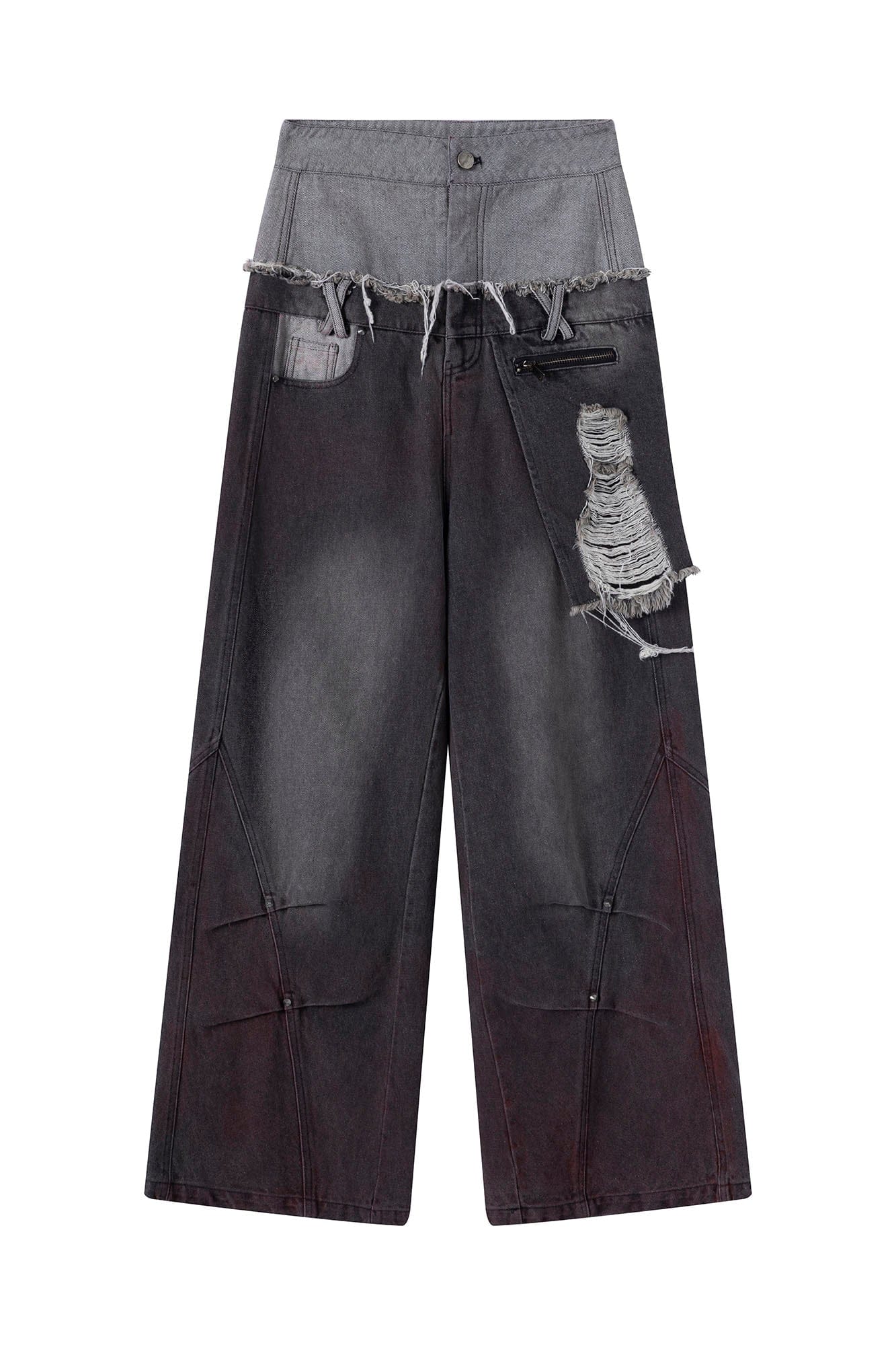 CESTNOUS Distressed Folded Double Waist Jeans