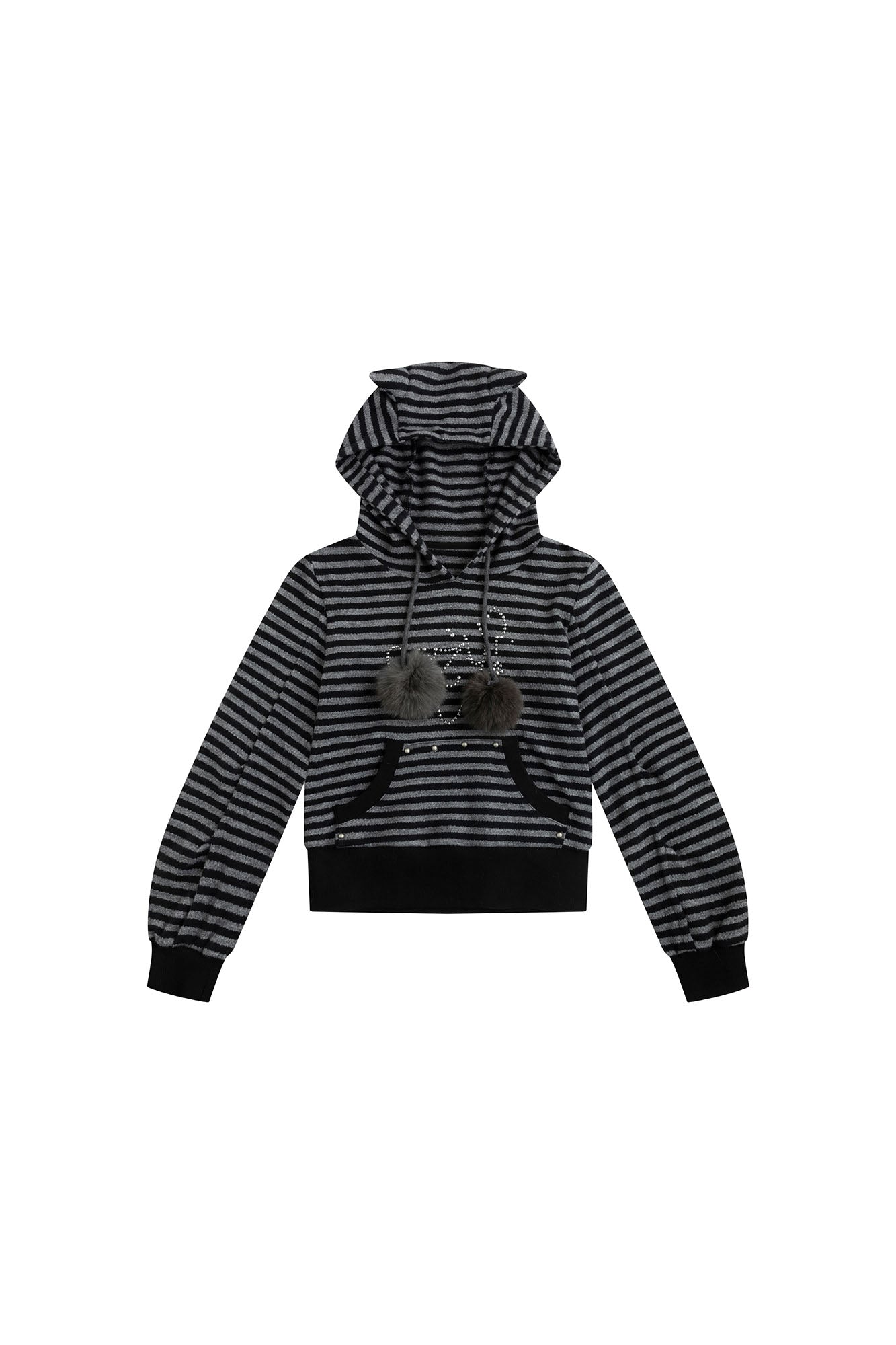 CESTNOUS Studded Striped Cat-Ear Hoodie