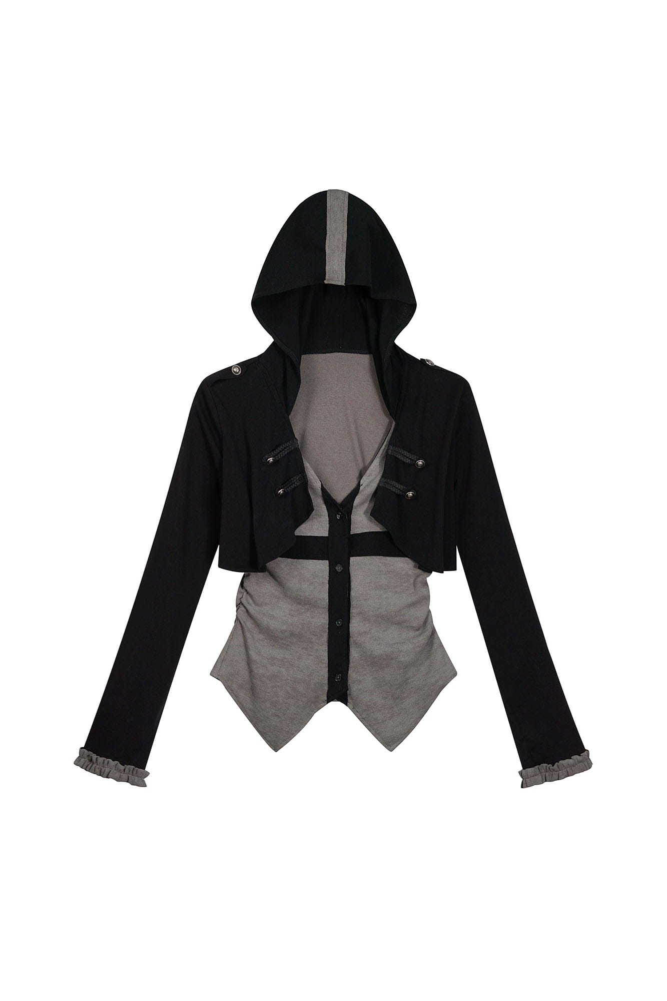 CESTNOUS Layered Hooded Ruched Cinched Waist Top