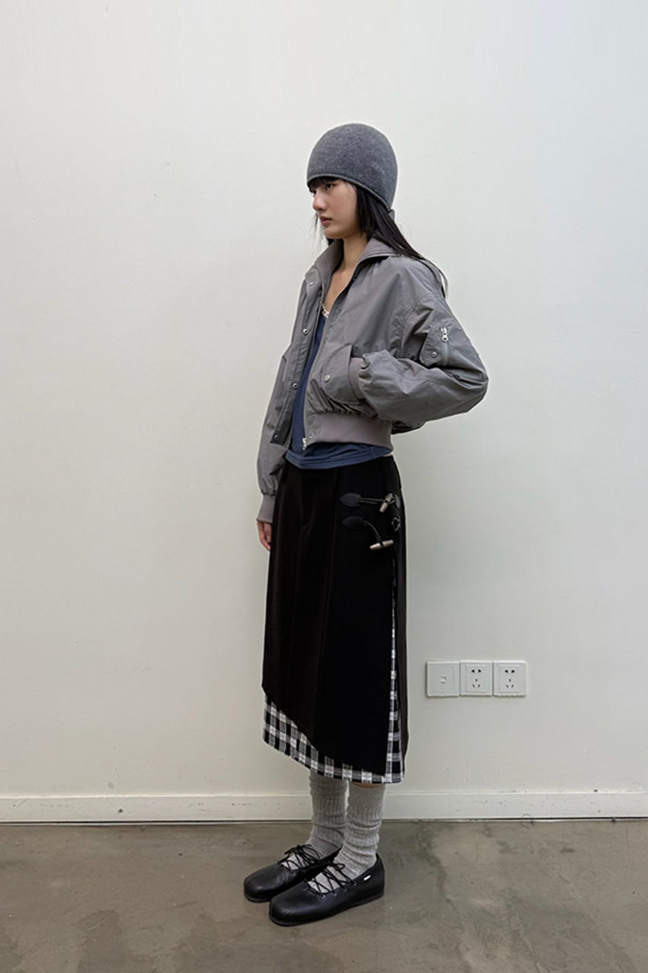 NEVERSEEZ Ruched-Back Cropped Bomber Jacket