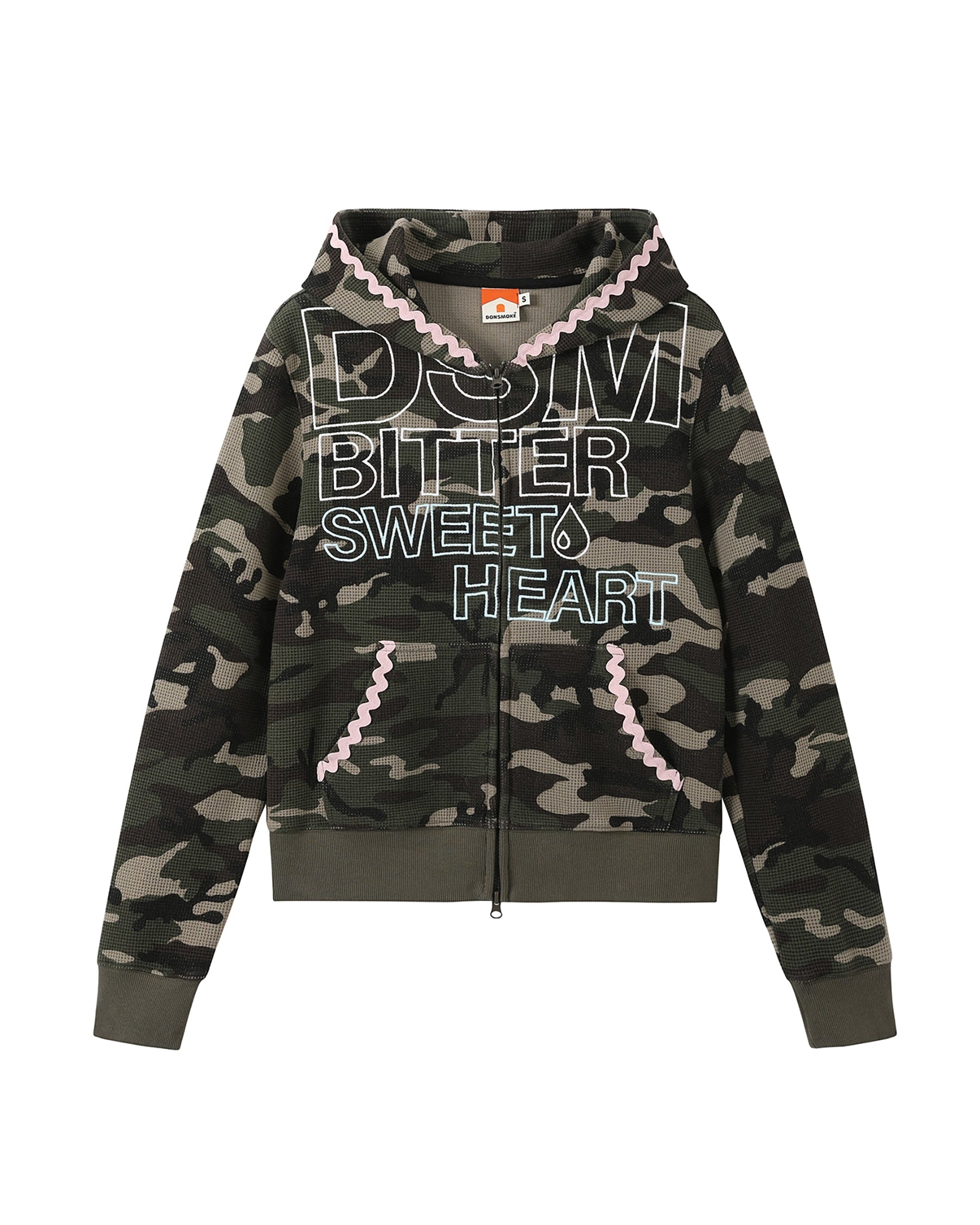 DONSMOKE Camo Wave Trim Waffle Zip-Up Hoodie